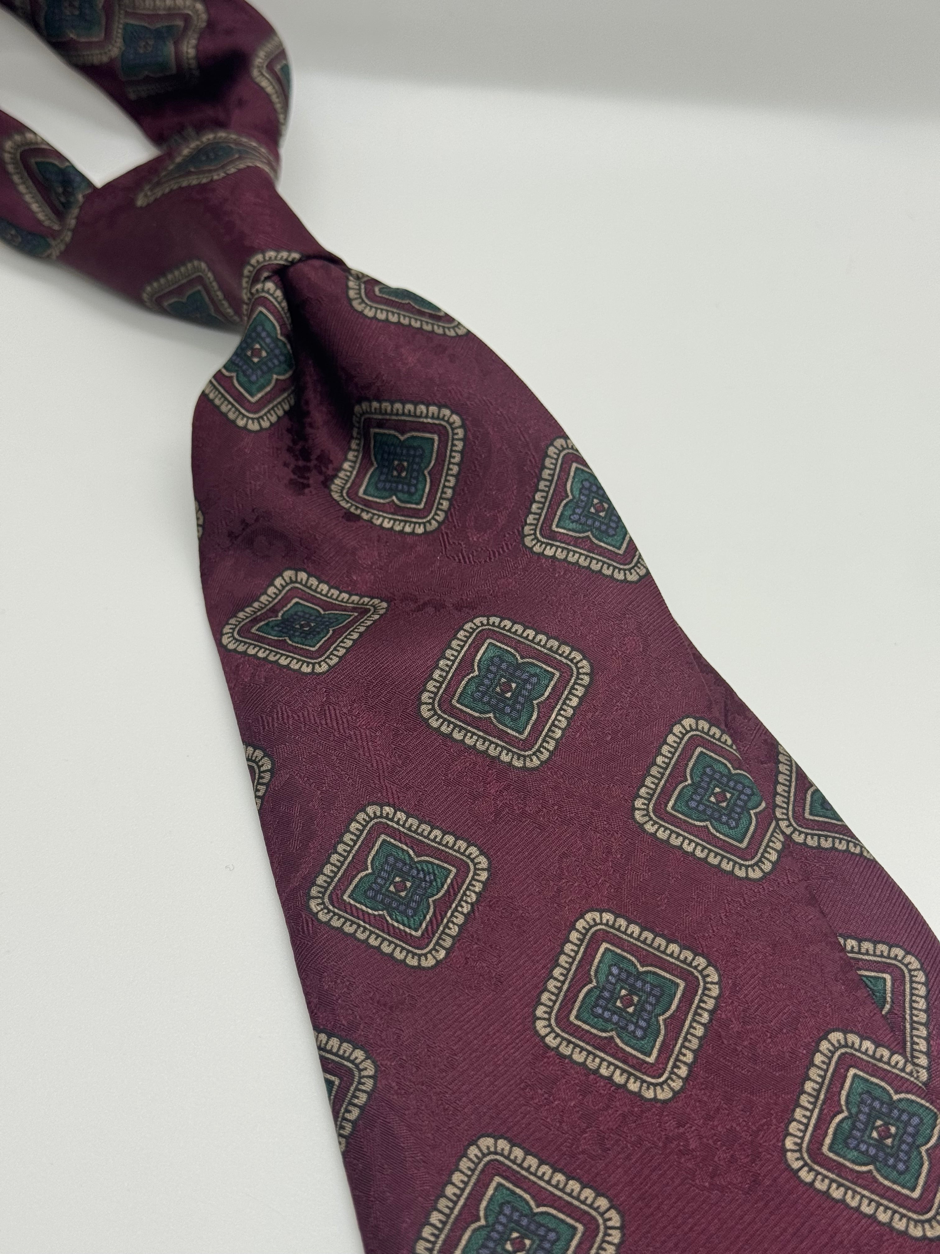 Savile Row Burgundy Geometric Medallion Silk Tie