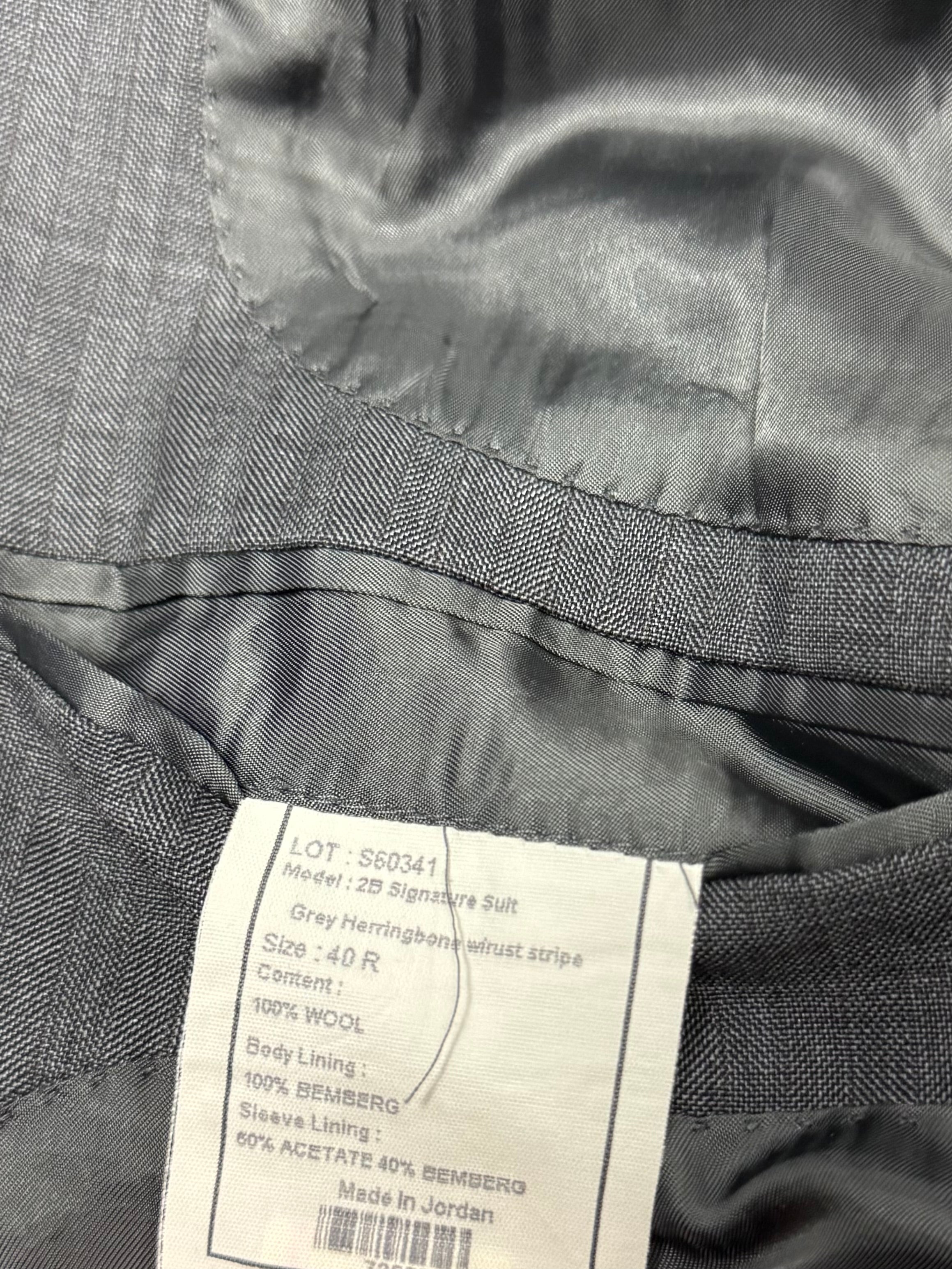 Jos. A. Bank Signature Collection Gray Herringbone Subtle Brown Stripe Suit — 40R