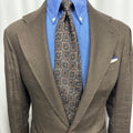 J.G. Hook Vintage Medallion Silk Tie – Navy & Olive Geometric Print