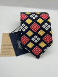 Drake’s London Untipped Silk Tie – Navy Geometric Motif – NWT – Handmade in England