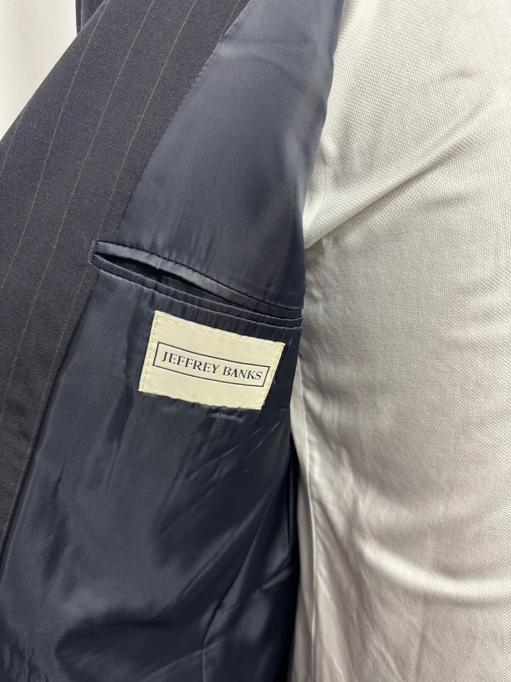 Jeffrey Banks Navy & Tan Pinstripe Suit 38R