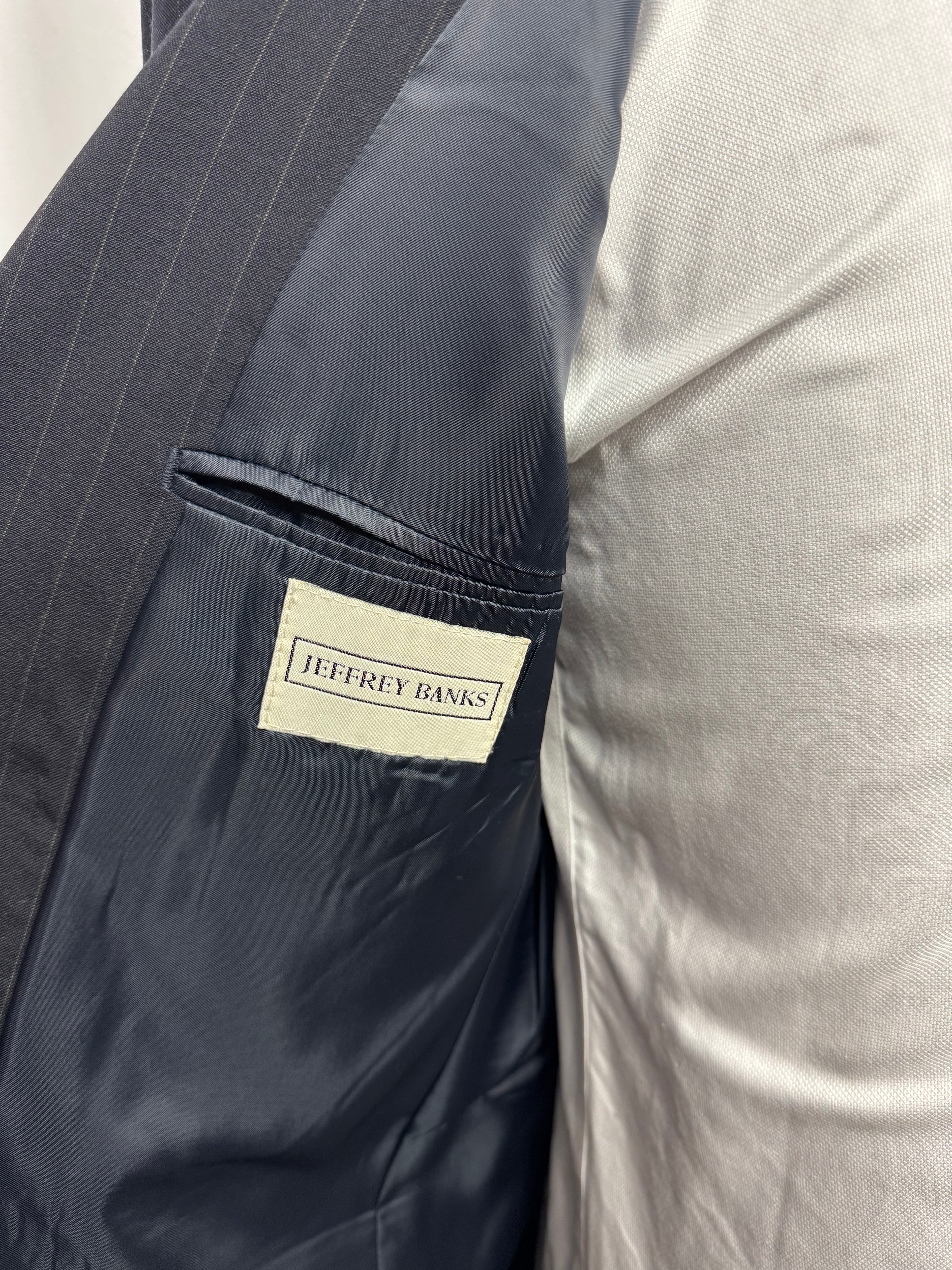 Jeffrey Banks Navy & Tan Pinstripe Suit 38R