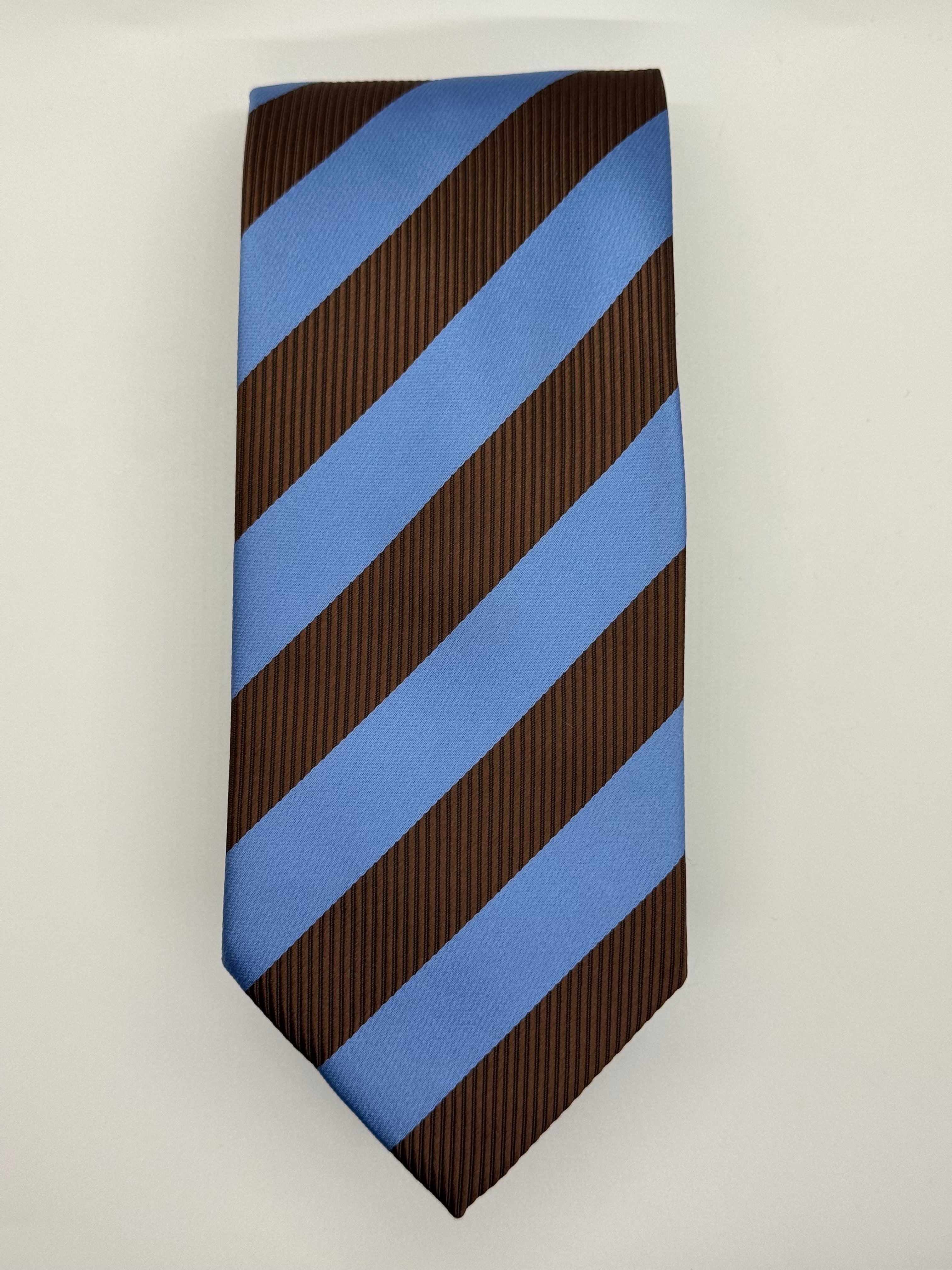 Florence Italy Brown & Sky Blue Regimental Stripe Silk Tie