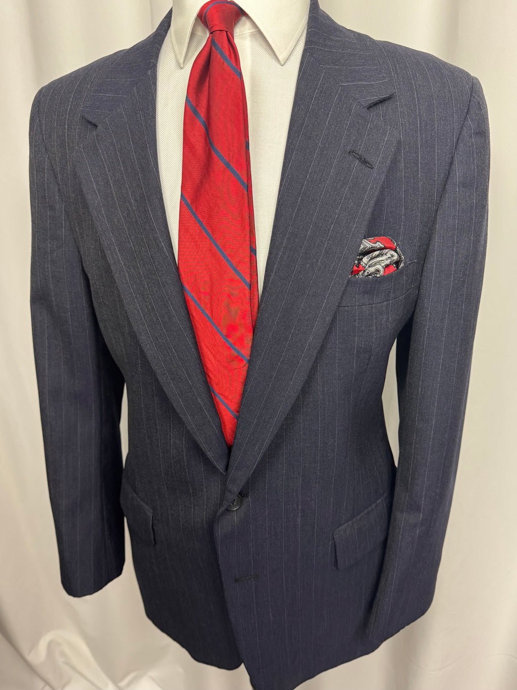 Vintage Bill Blass Navy Chalk Stripe Suit – Classic 90s Power Suit 42R