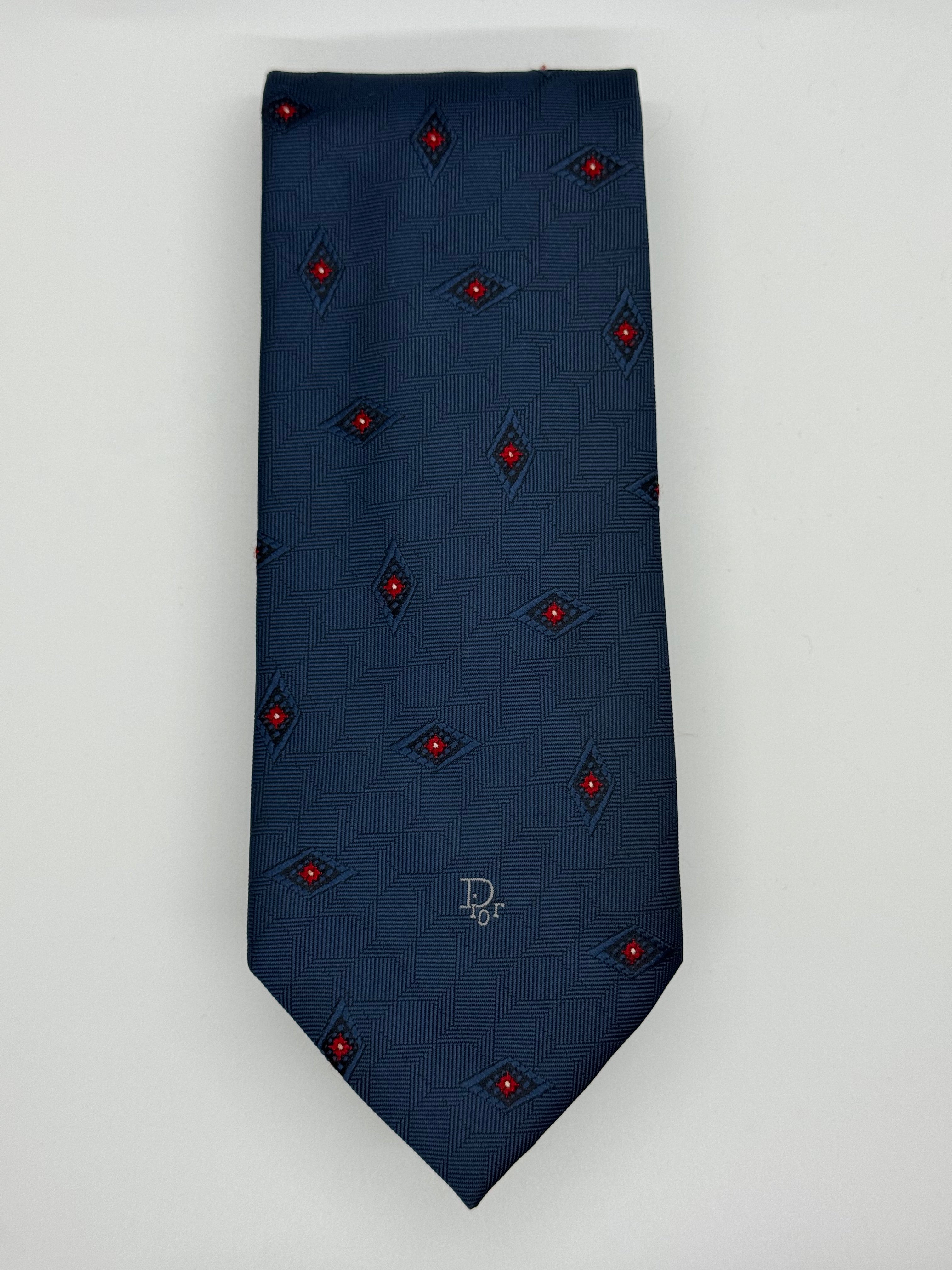 Vintage Christian Dior Monsieur Navy Geometric Silk Tie