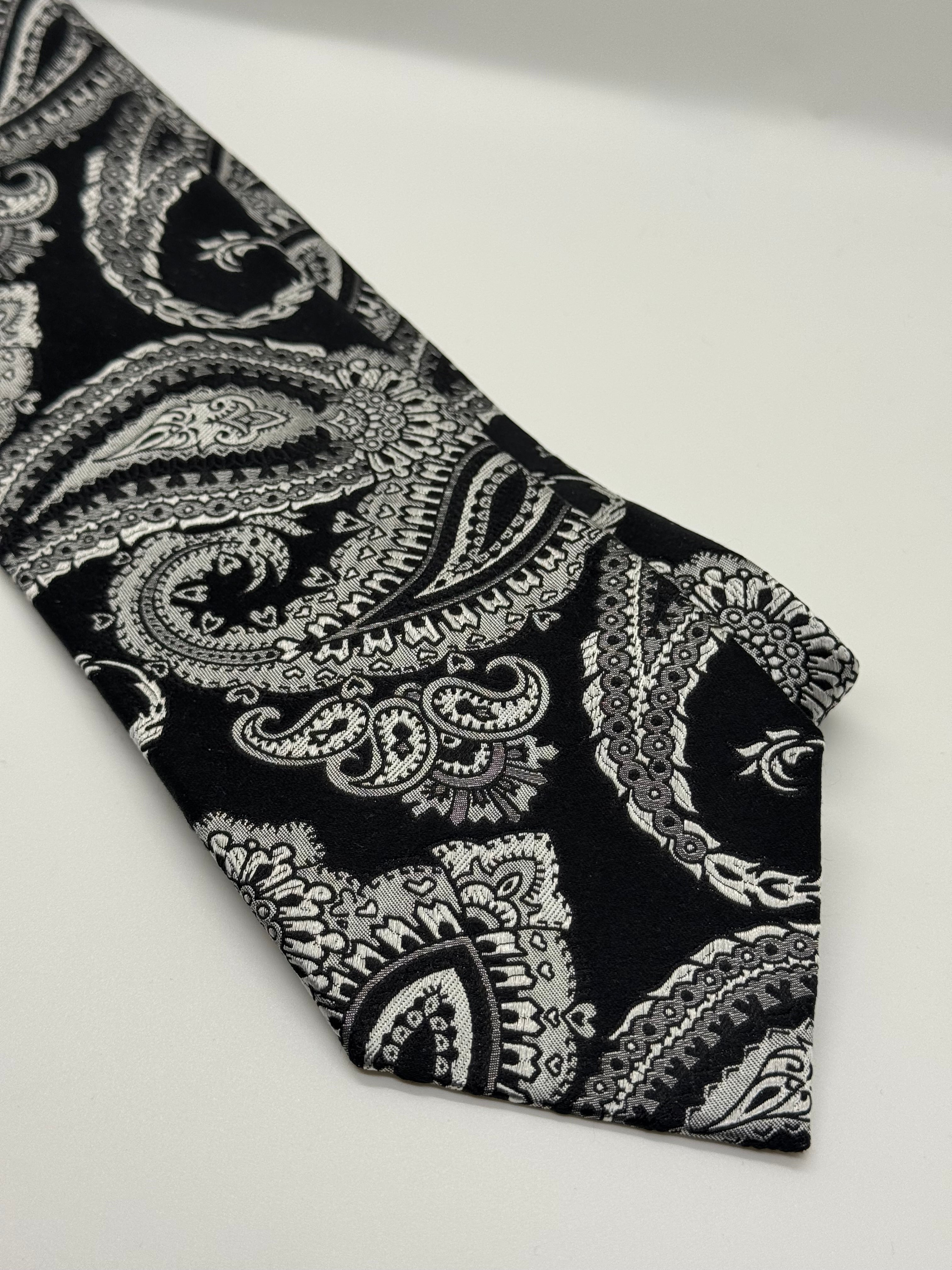 Paul Fredrick Black & Silver Paisley Tie
