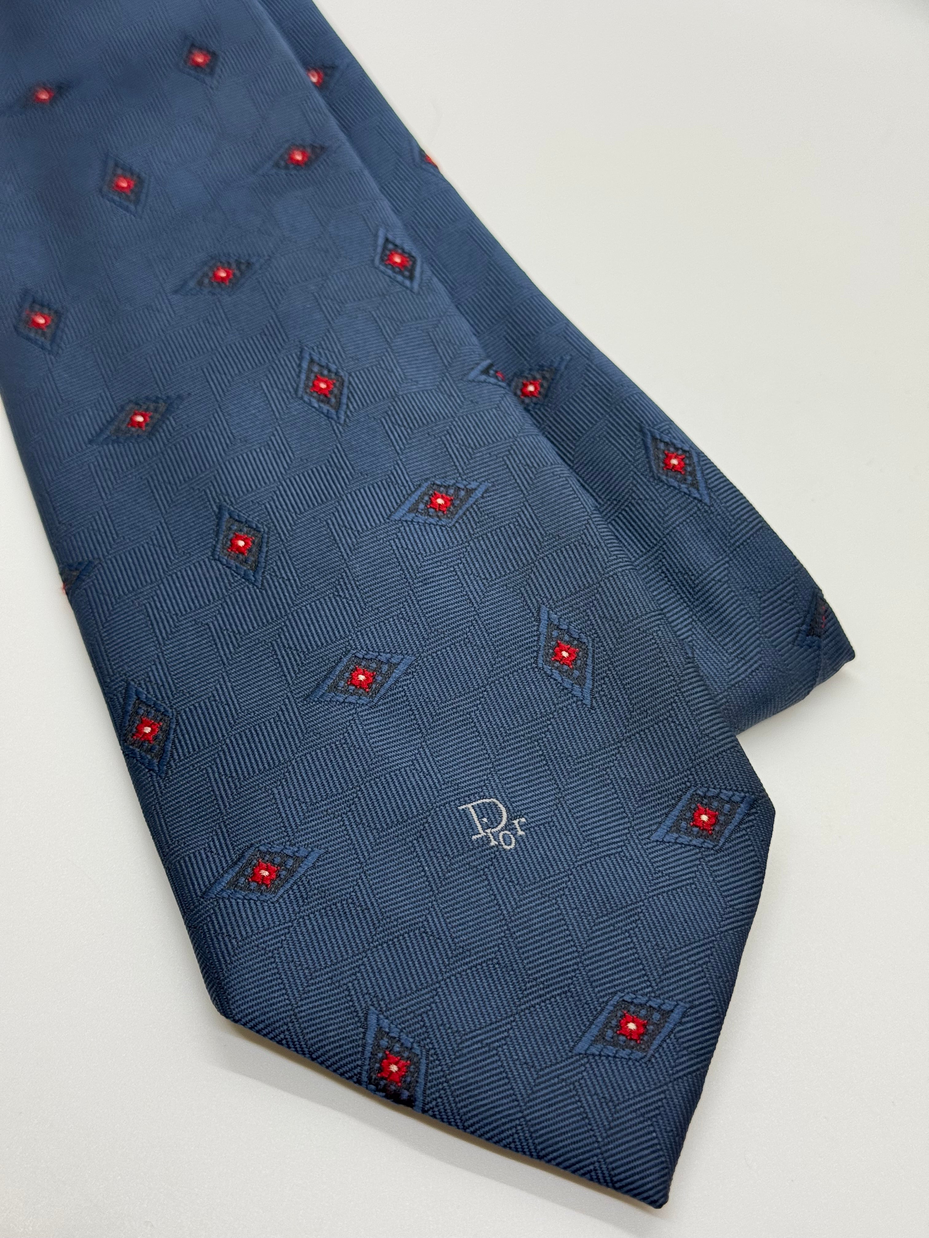 Vintage Christian Dior Monsieur Navy Geometric Silk Tie