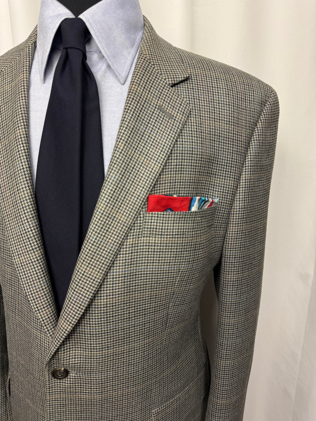 Chaps Silk & Wool Sport Coat – 44R – Houndstooth Windowpane Blazer