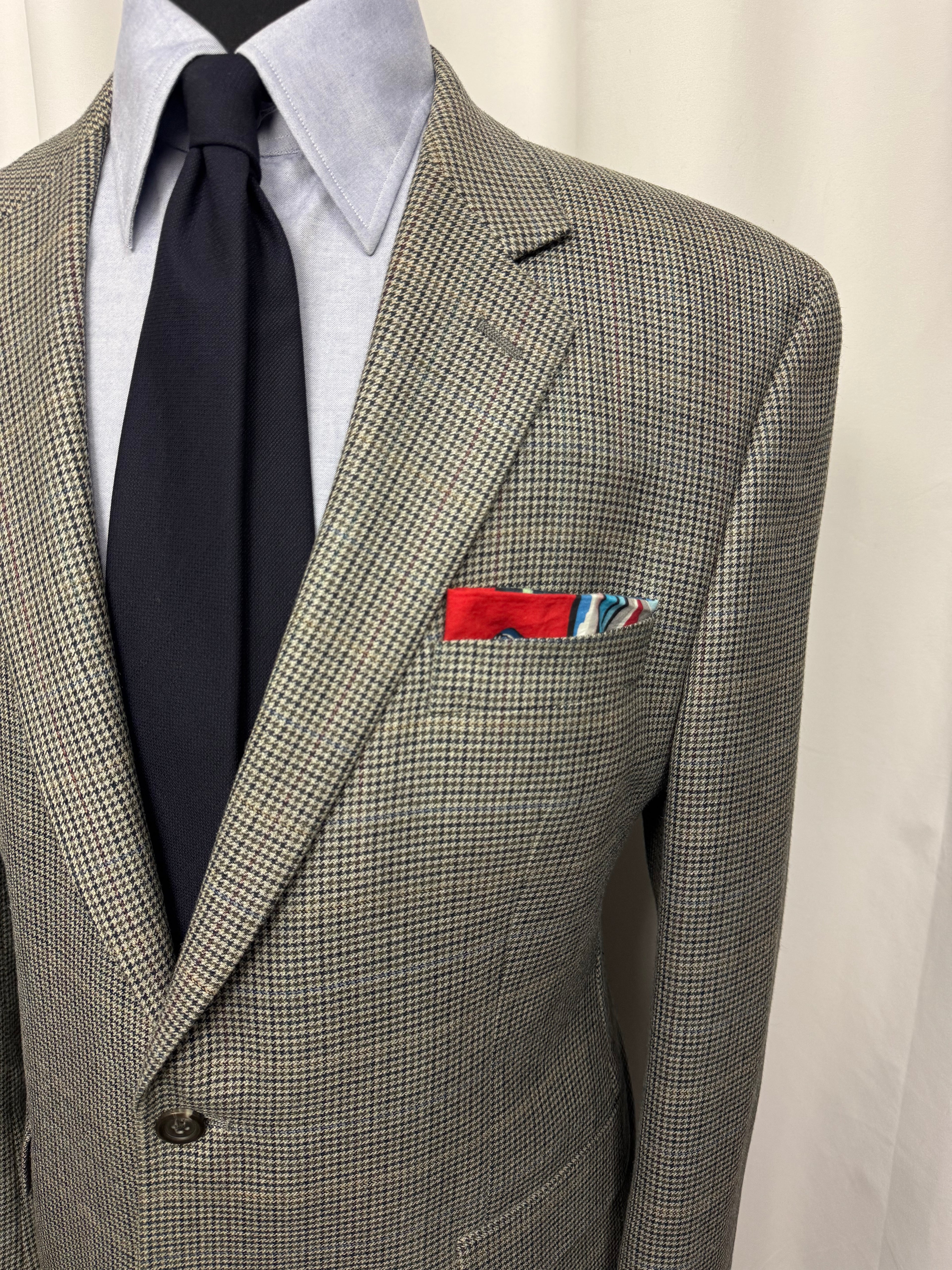 Chaps Silk & Wool Sport Coat – 44R – Houndstooth Windowpane Blazer