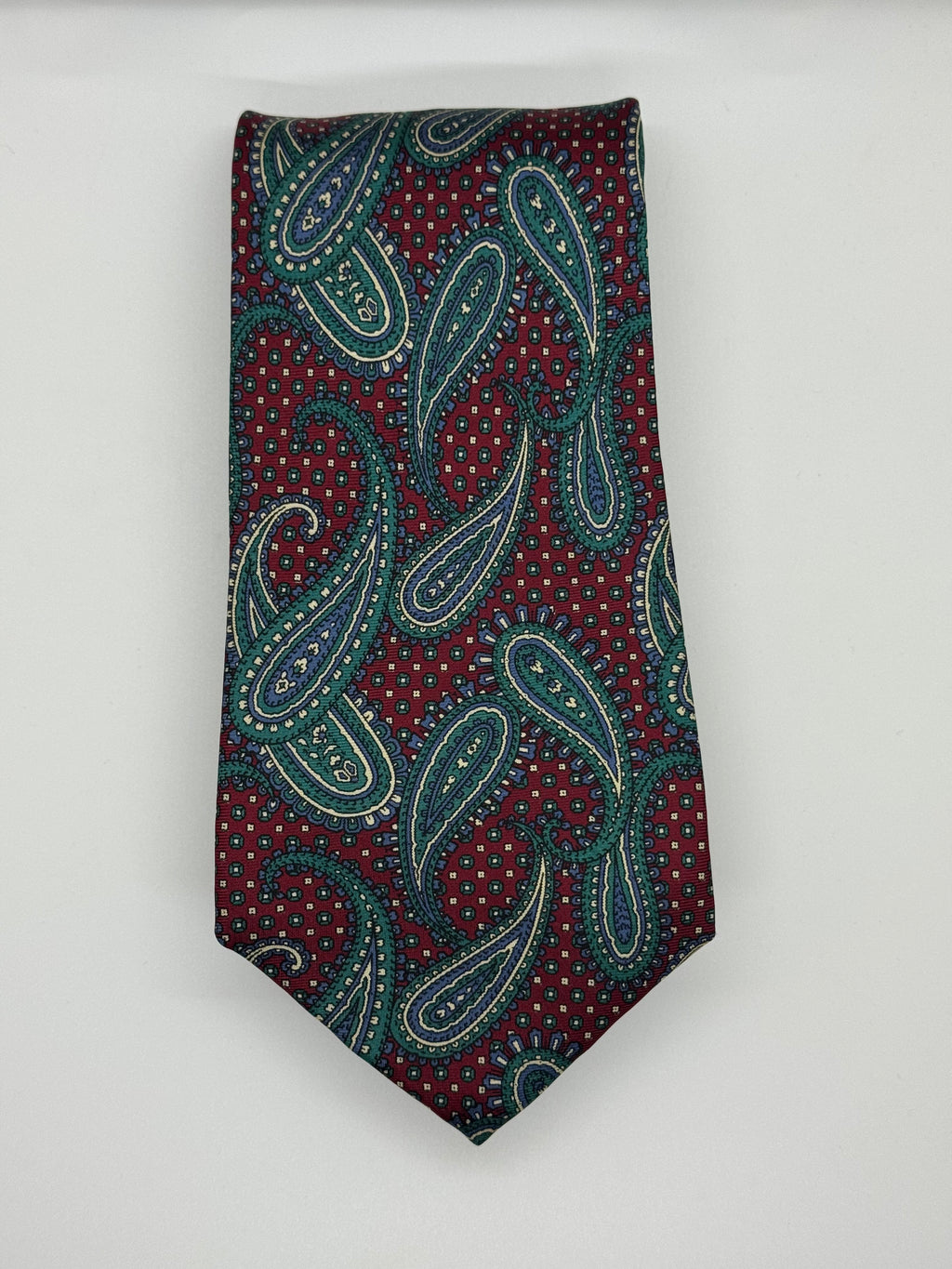 Campus All Silk Burgundy & Green Paisley Tie