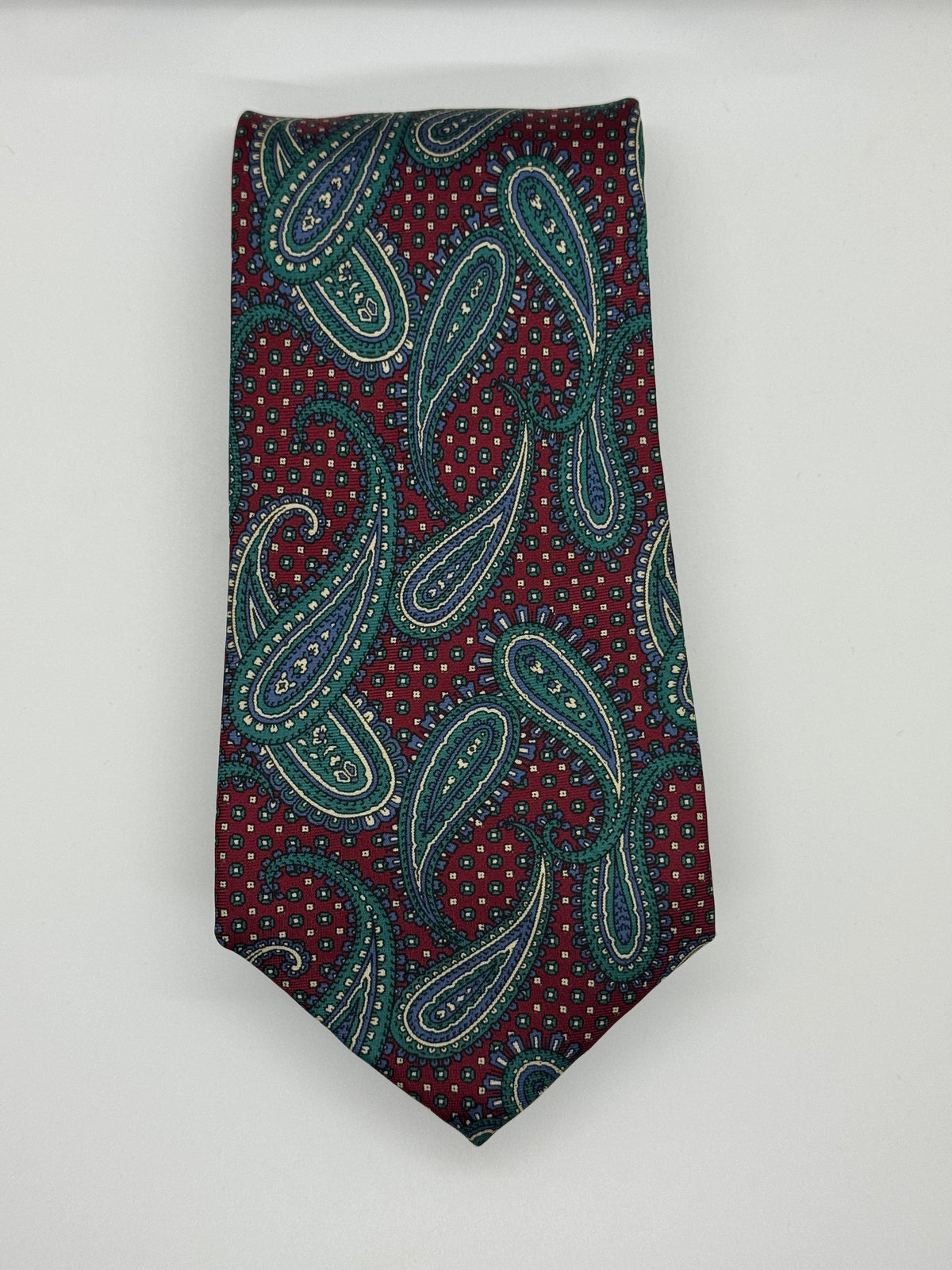 Campus All Silk Burgundy & Green Paisley Tie