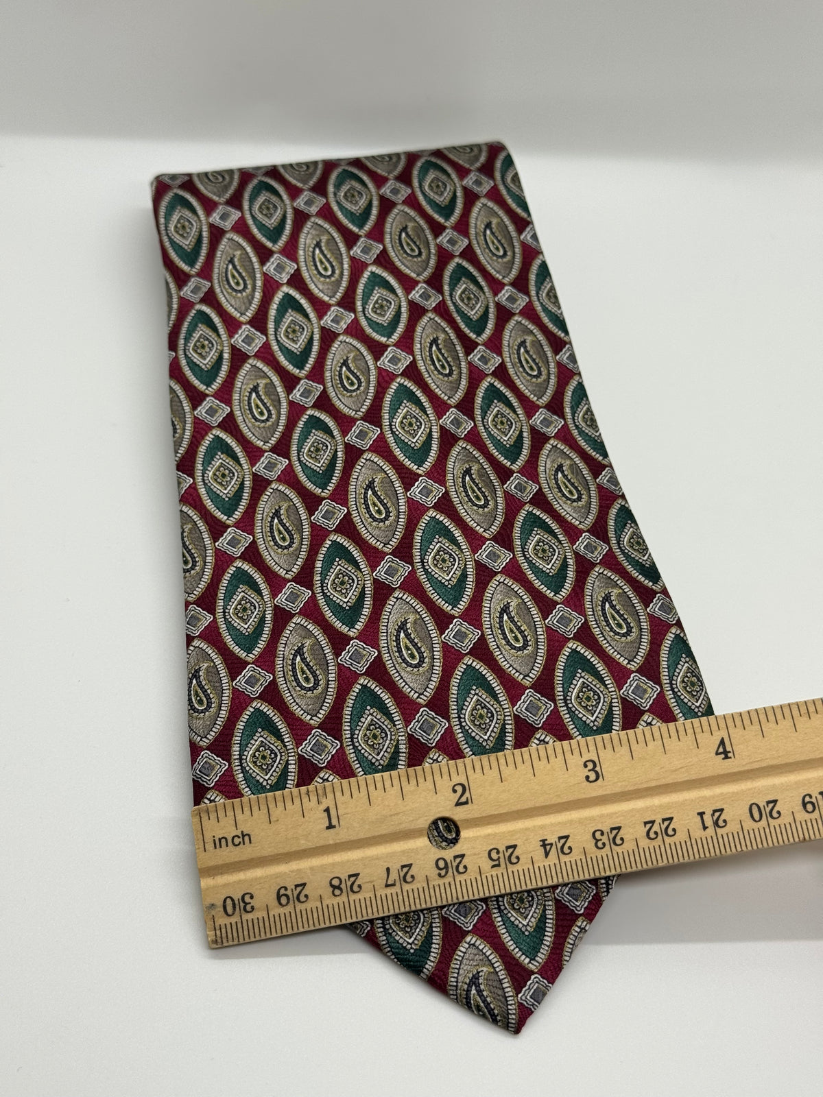 Stafford Burgundy, Forest Green & Gold Paisley Medallion Tie