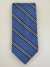 Load image into Gallery viewer, Faconnable Silk Tie – Light Blue with Navy &amp; Cream Stripes

