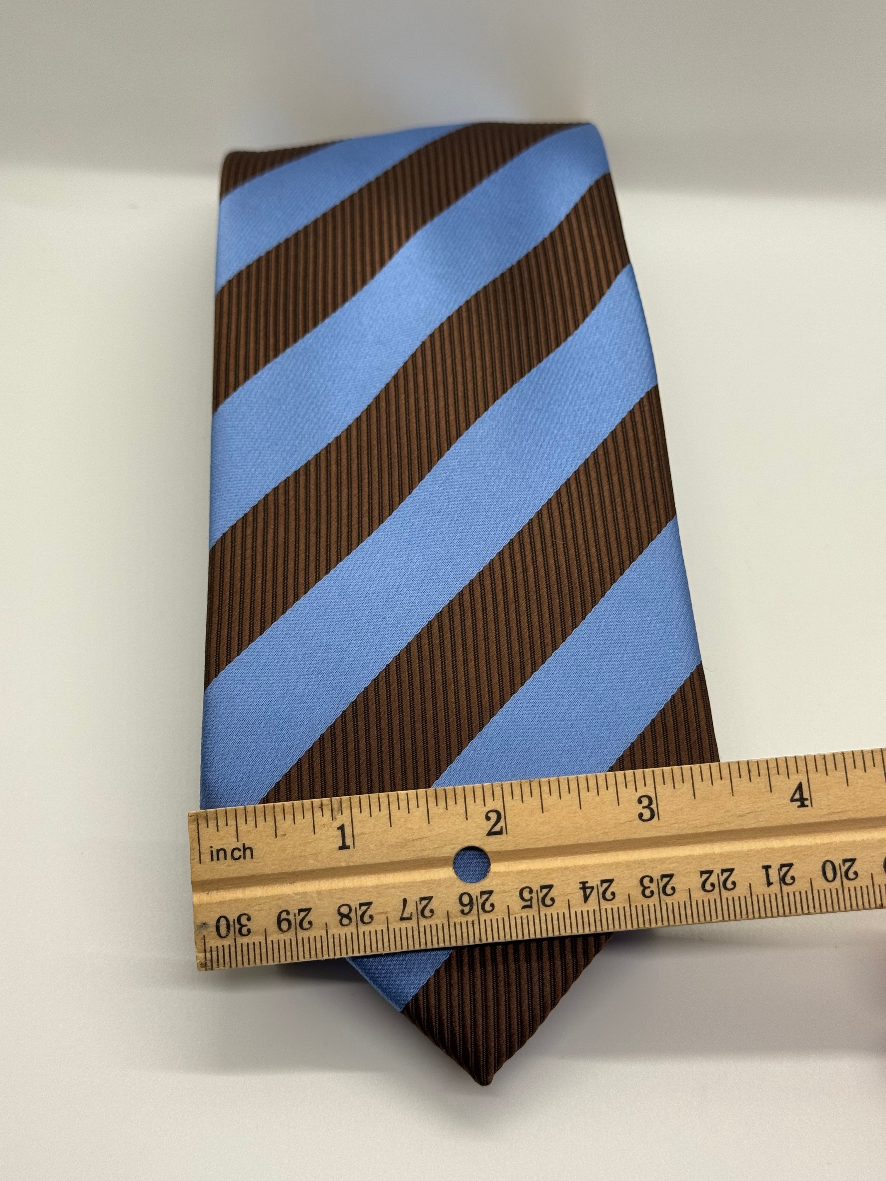 Florence Italy Brown & Sky Blue Regimental Stripe Silk Tie