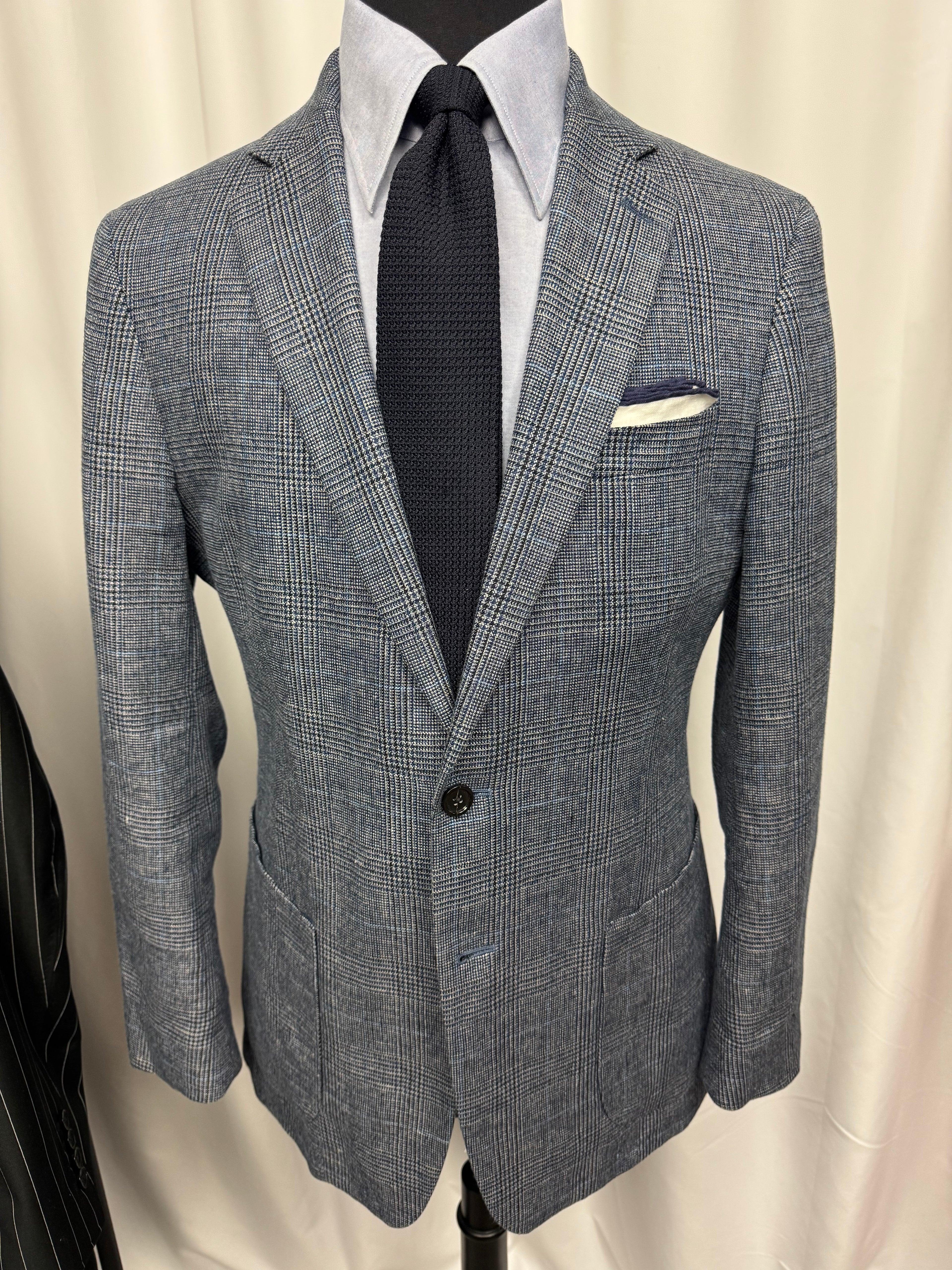 Banana Republic Slim Fit Blue Glen Plaid Linen-Cotton Sport Coat – 40R