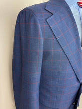 Load image into Gallery viewer, TravelingTieGuy Blue Windowpane Check Suit – Size 40R Jacket / 34R Trousers

