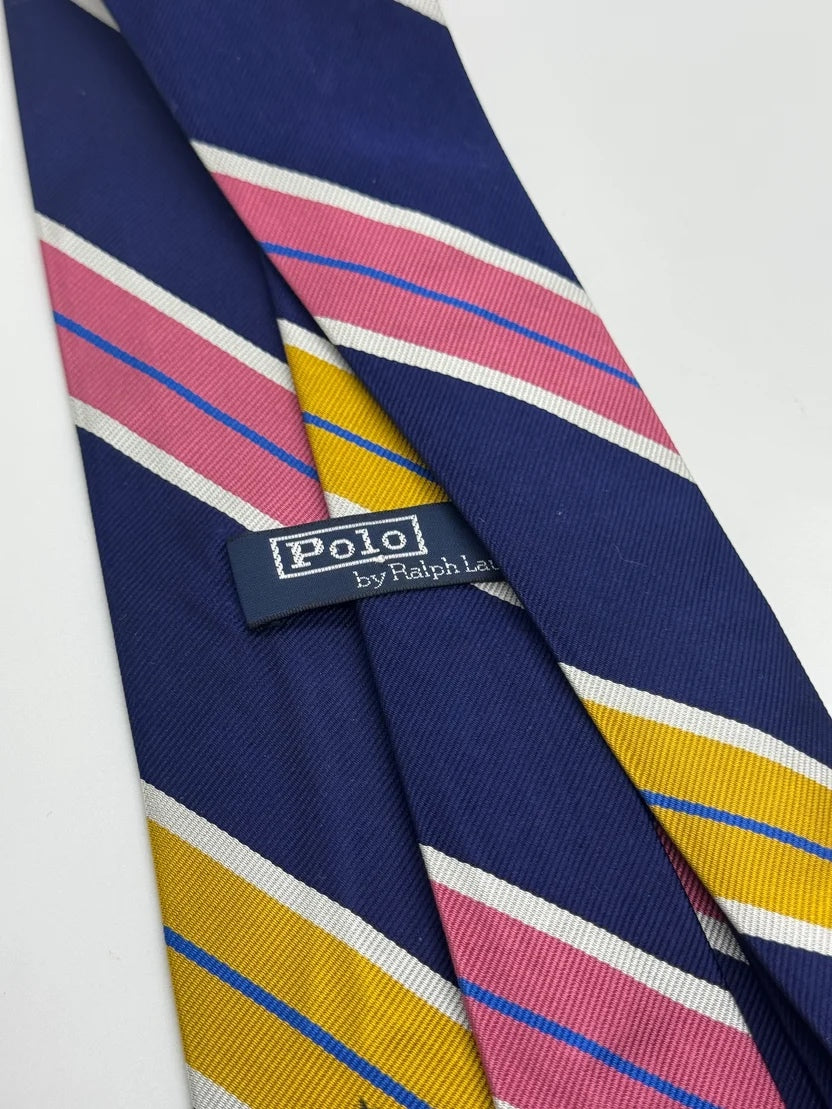Polo Ralph Lauren Navy Blue, Pink & Yellow Striped Tie