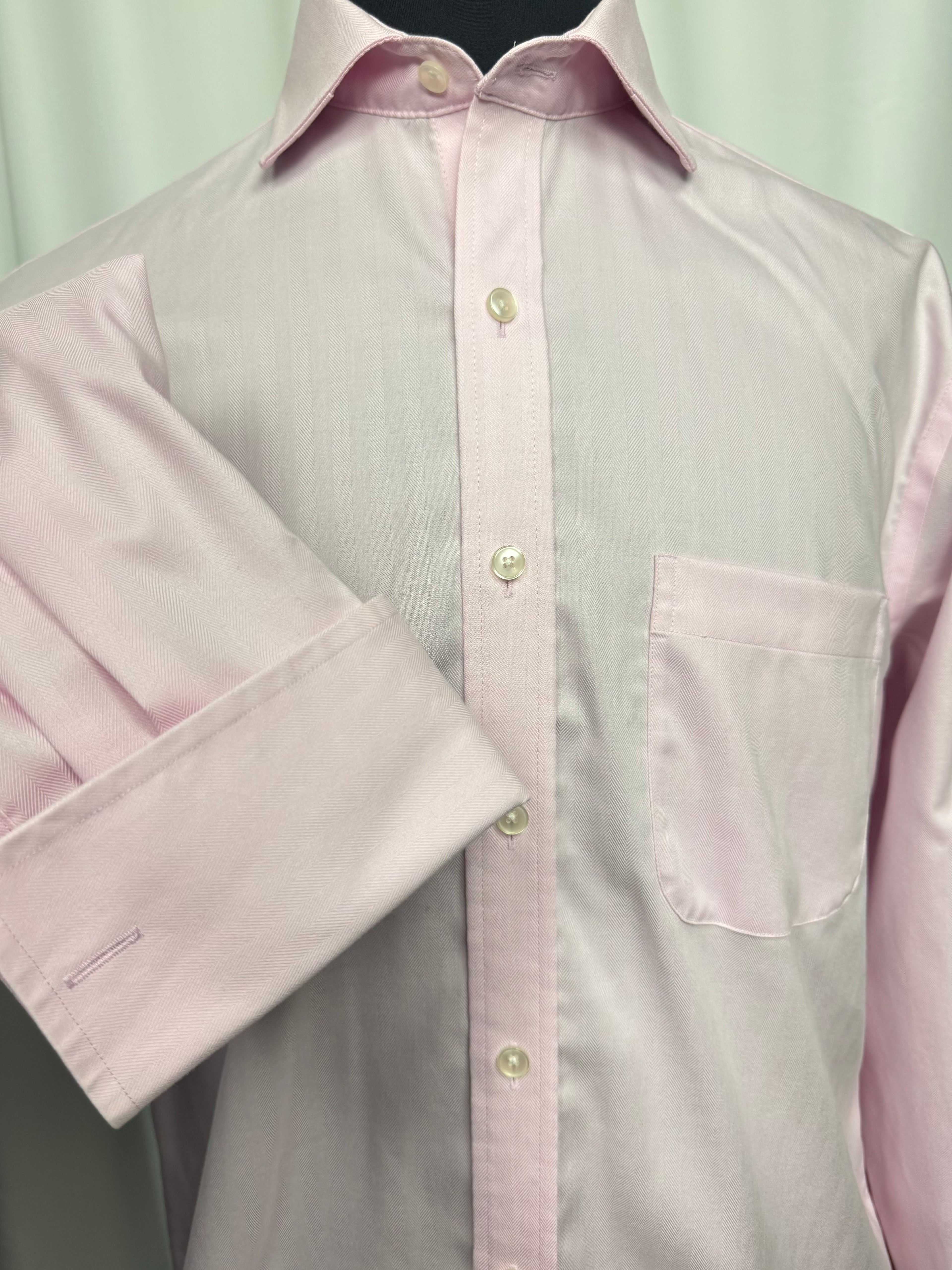 Tasso Elba Pink Herringbone French Cuff Dress Shirt – Non-Iron (15½ / 32–33)