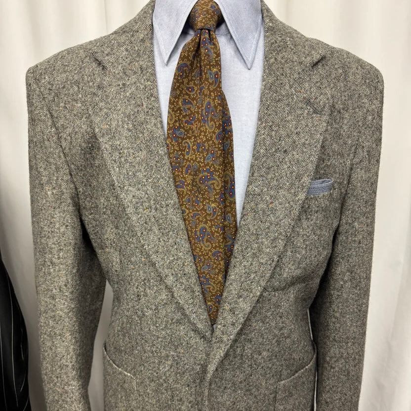 Vintage New England Collection Tweed Sport Coat 42R – Suede Elbow Patches, Patch Pockets, Made in USA
