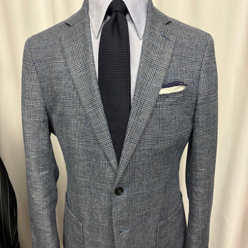Banana Republic Slim Fit Blue Glen Plaid Linen-Cotton Sport Coat – 40R