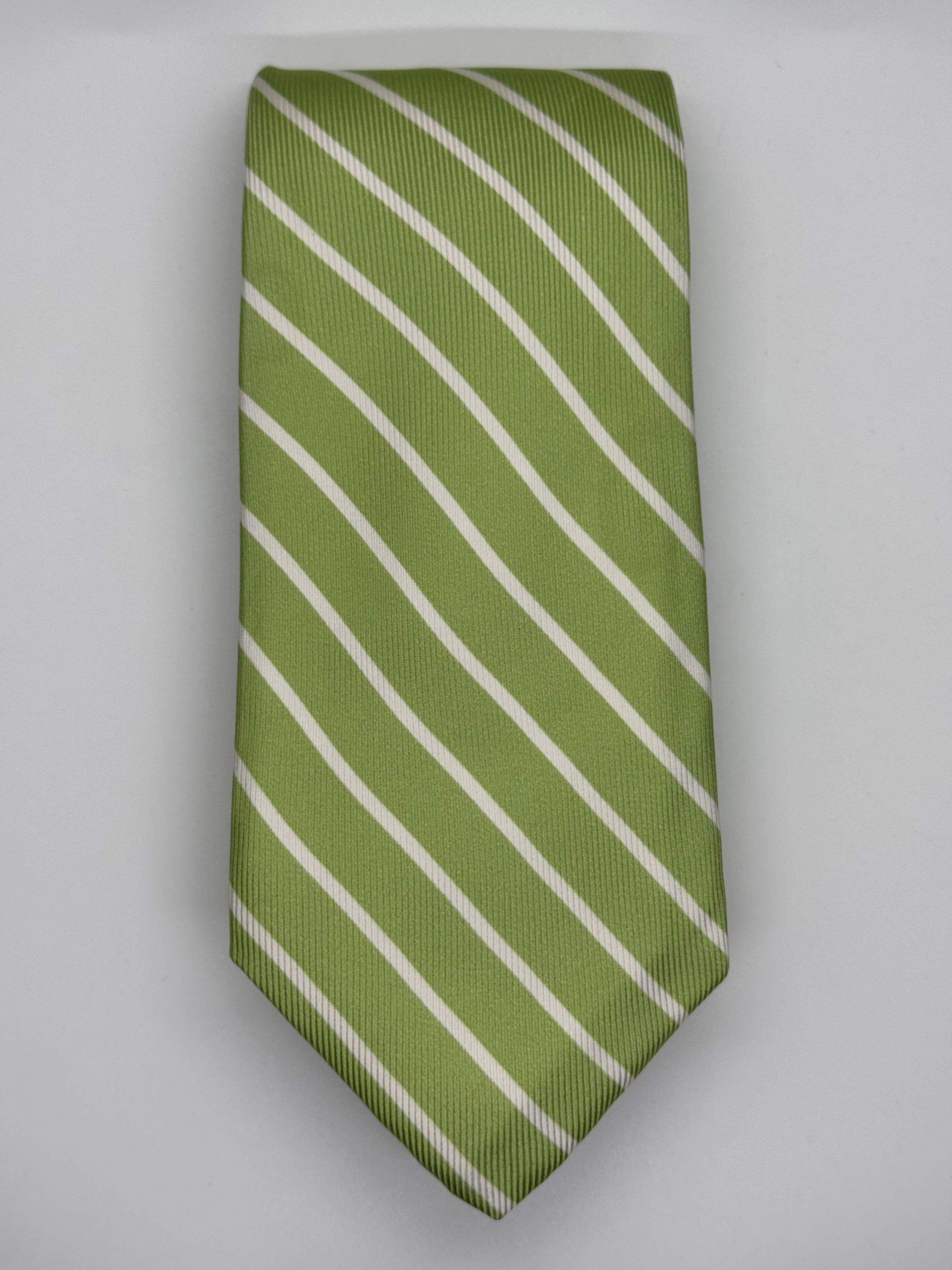 Robert Talbott Carmel Repp Stripe Silk Tie – Apple Green & White