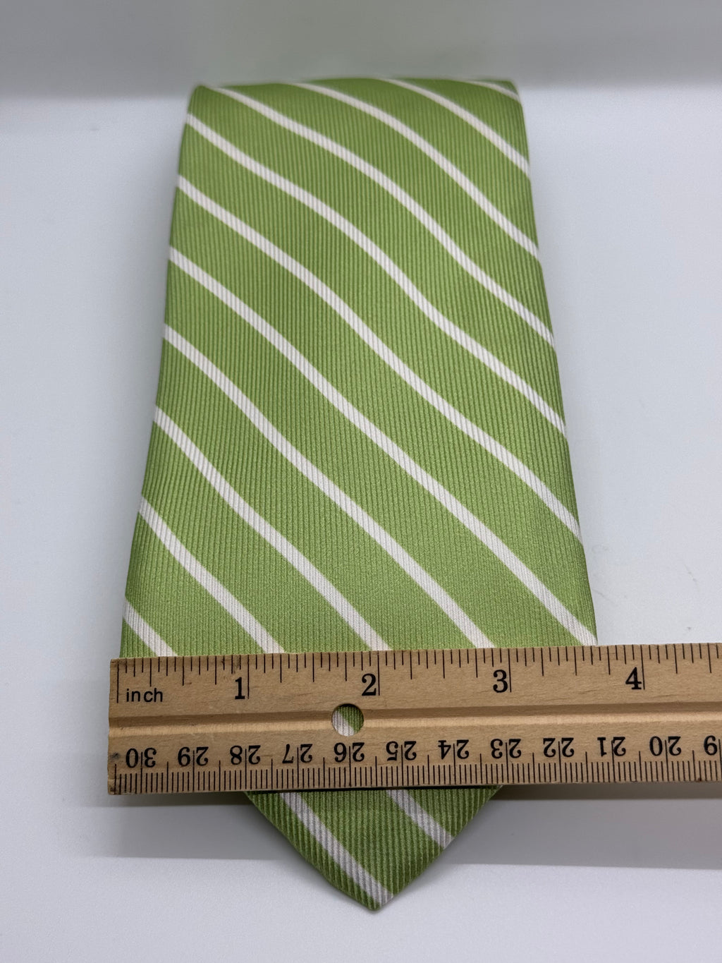 Robert Talbott Carmel Repp Stripe Silk Tie – Apple Green & White