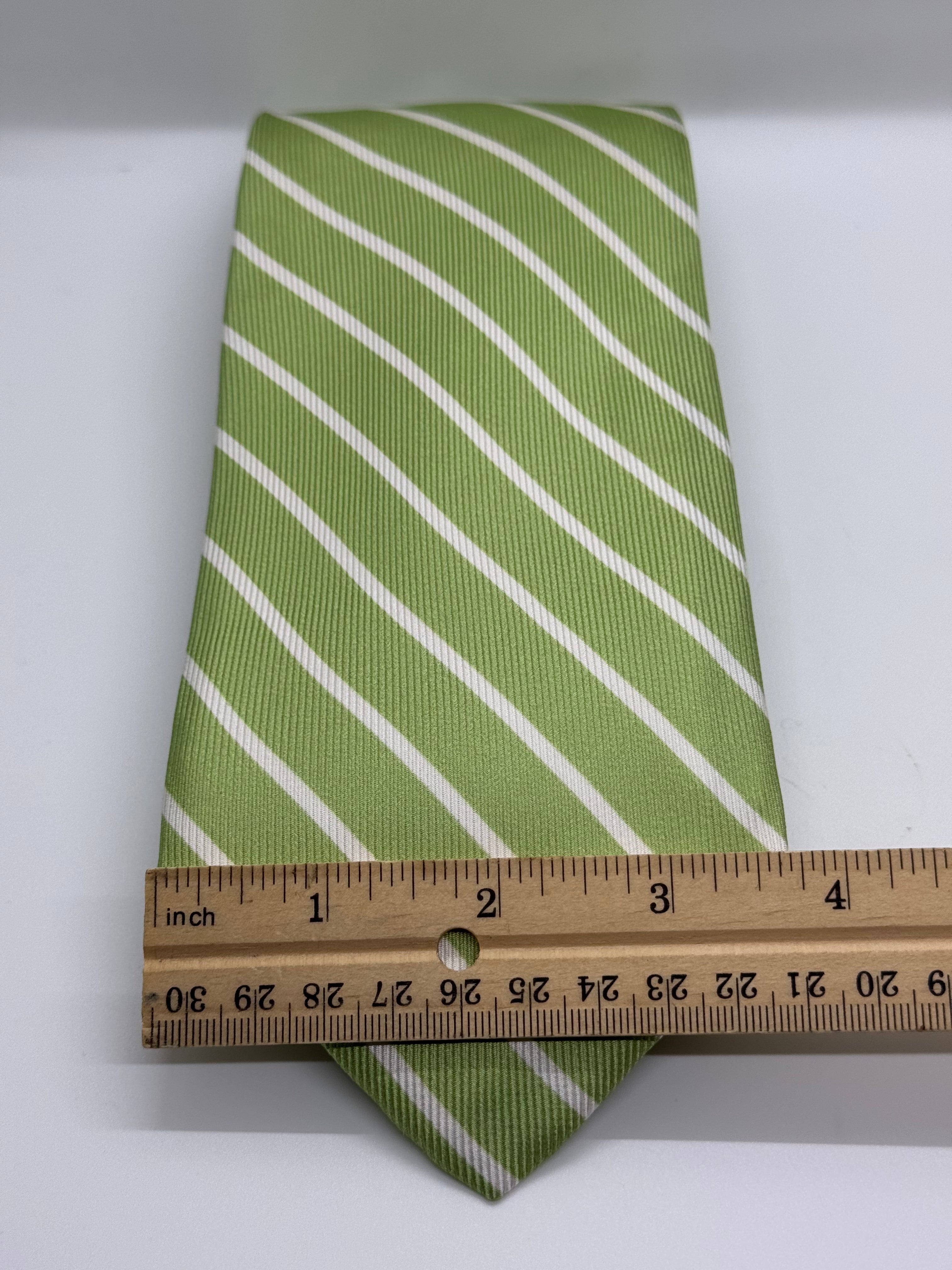 Robert Talbott Carmel Repp Stripe Silk Tie – Apple Green & White