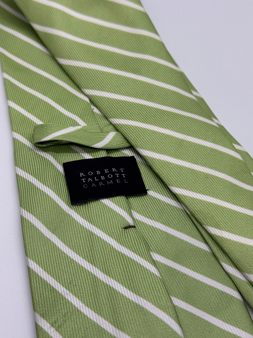 Robert Talbott Carmel Repp Stripe Silk Tie – Apple Green & White