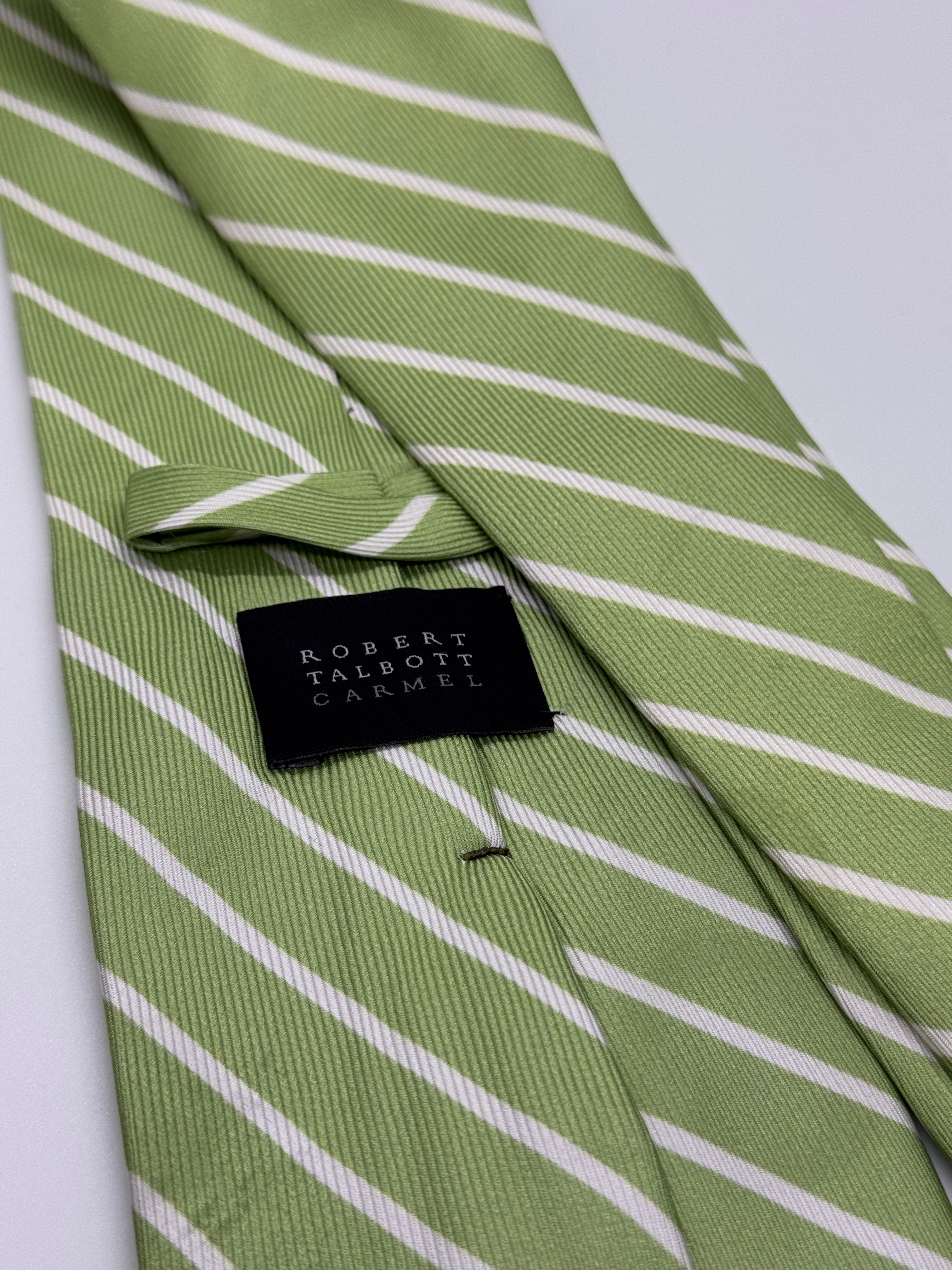 Robert Talbott Carmel Repp Stripe Silk Tie – Apple Green & White