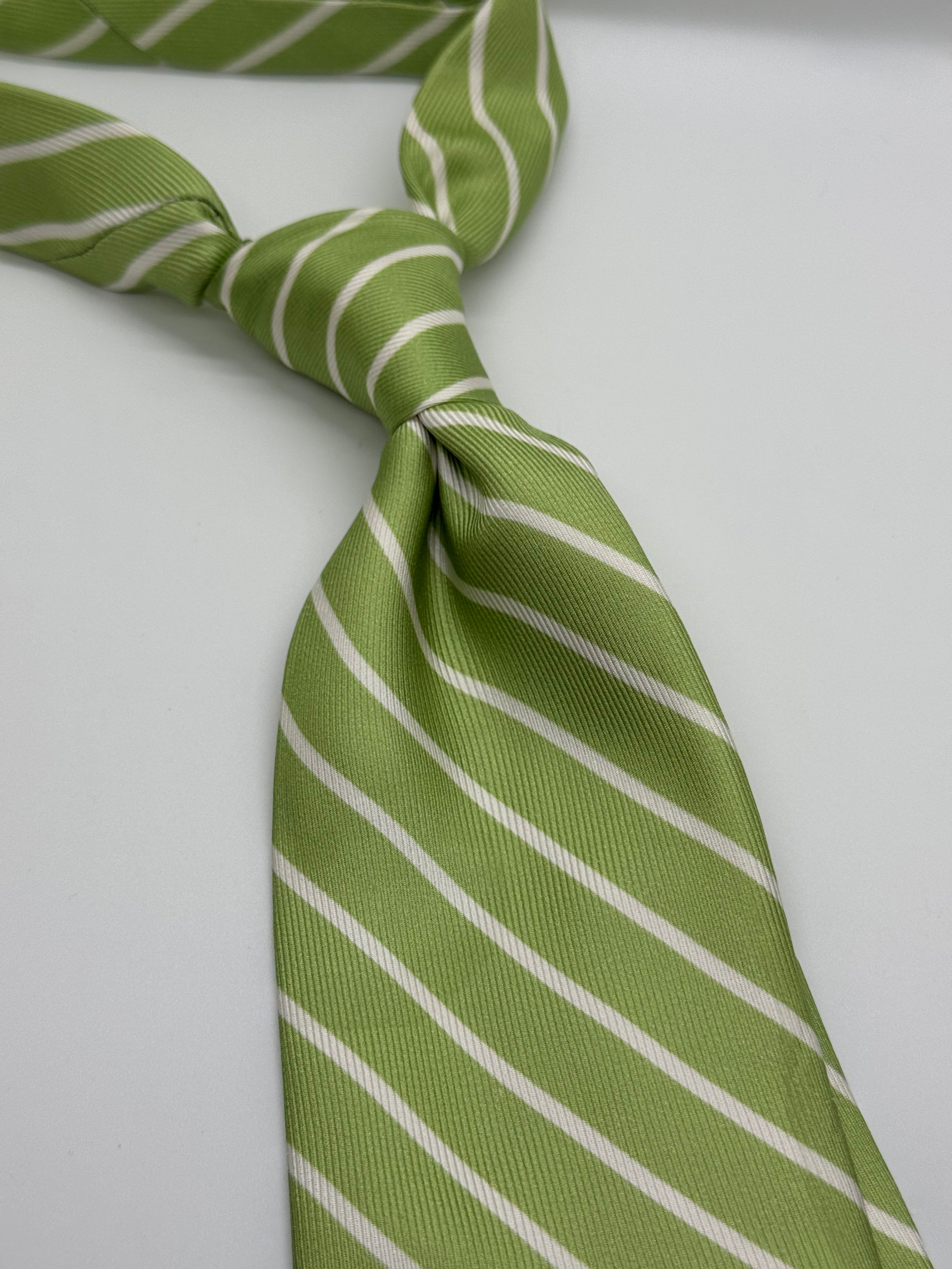 Robert Talbott Carmel Repp Stripe Silk Tie – Apple Green & White