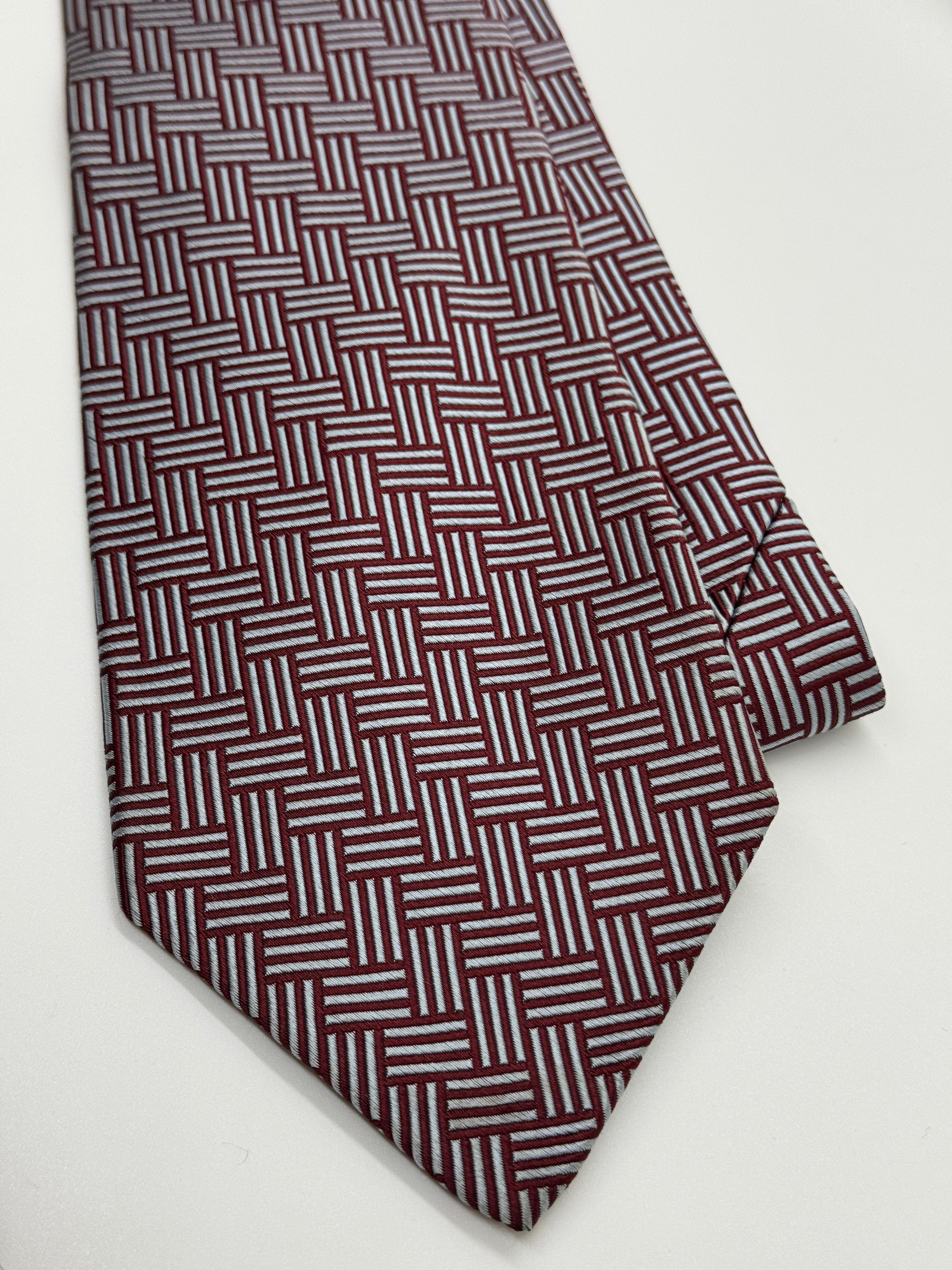 J.Crew Basketweave Silk Tie – Burgundy & Silver