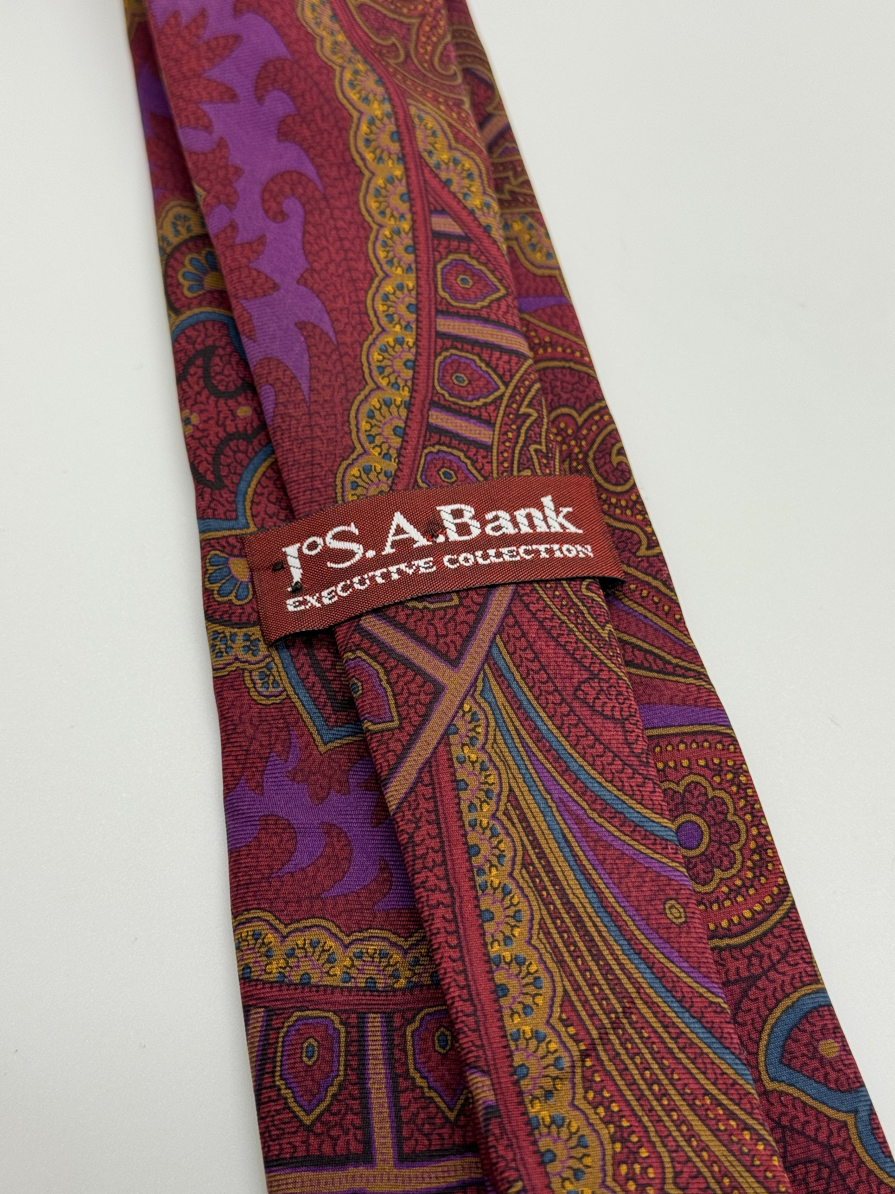 Jos. A. Bank Executive Collection Paisley Silk Tie – Burgundy, Purple & Gold
