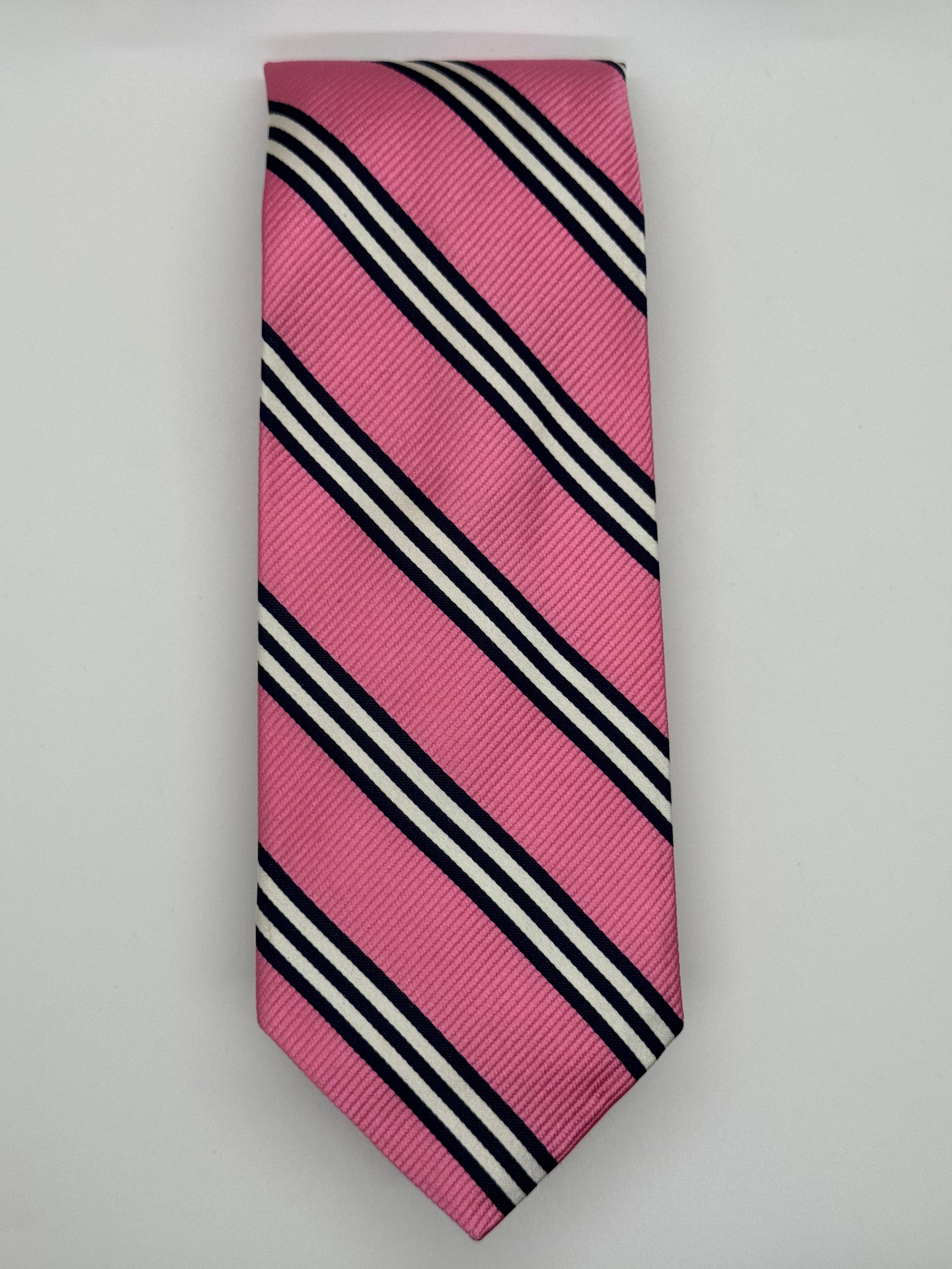 Brooks Brothers Pink & Navy Rep Stripe Tie – Made in USA (XL)