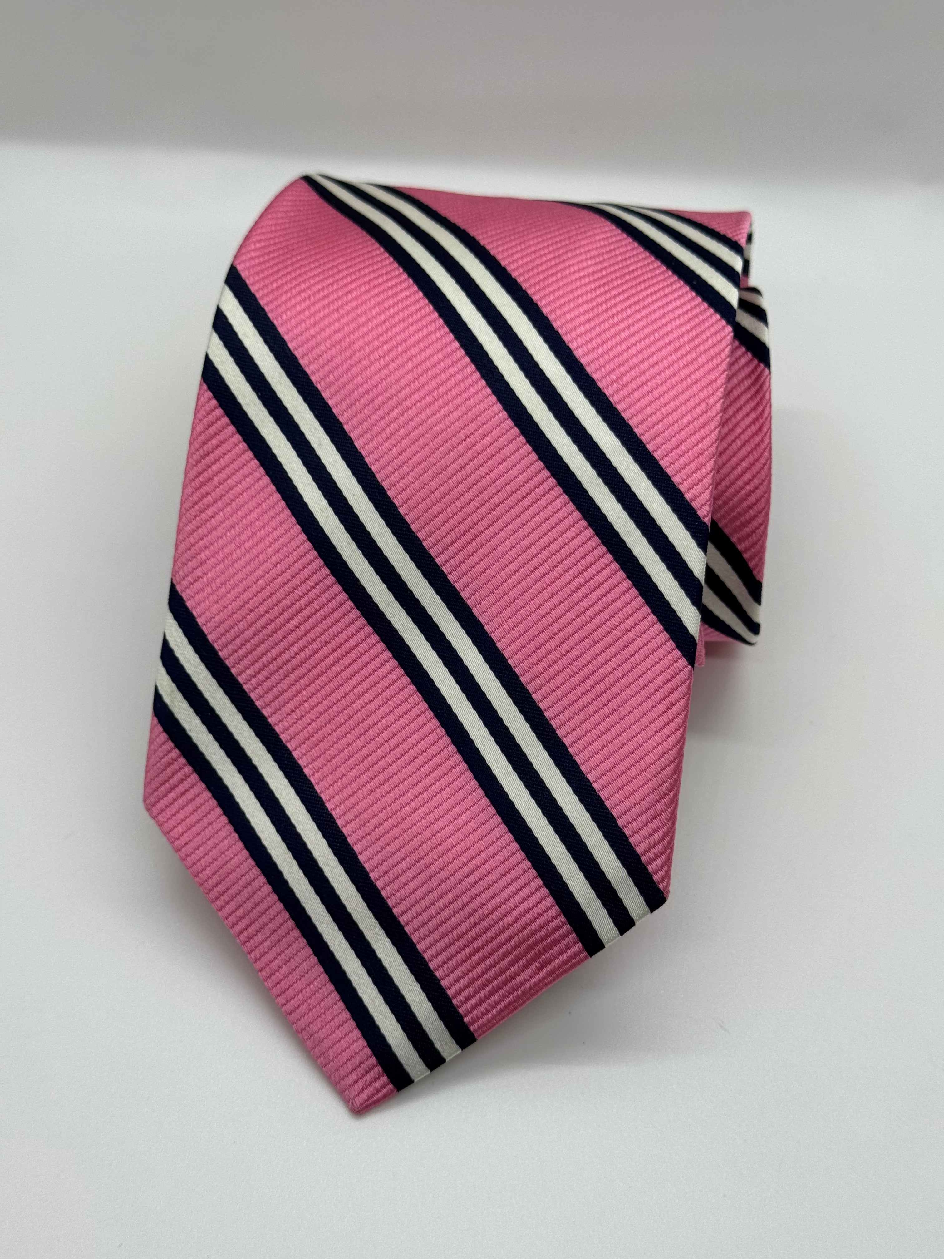 Brooks Brothers Pink & Navy Rep Stripe Tie – Made in USA (XL)