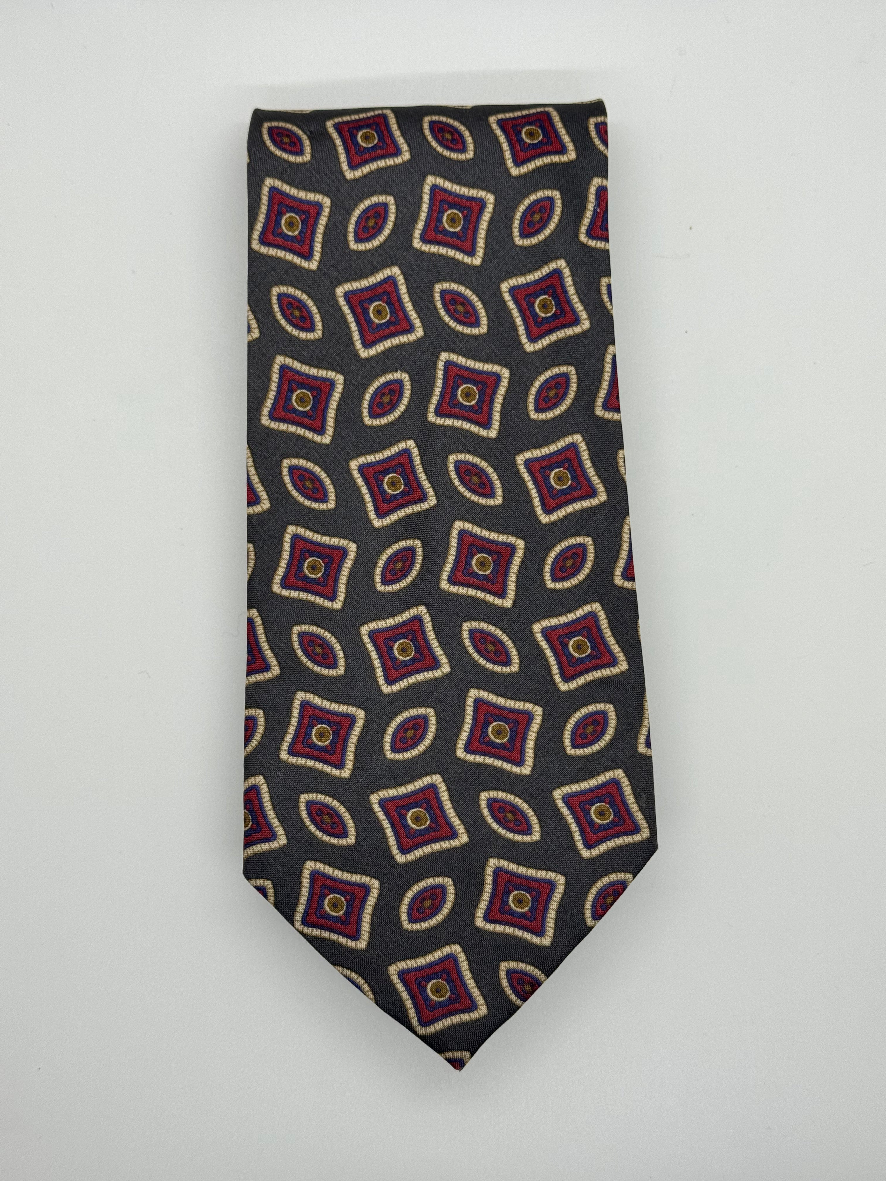 Neil Martin Gray Geometric Medallion Silk Tie