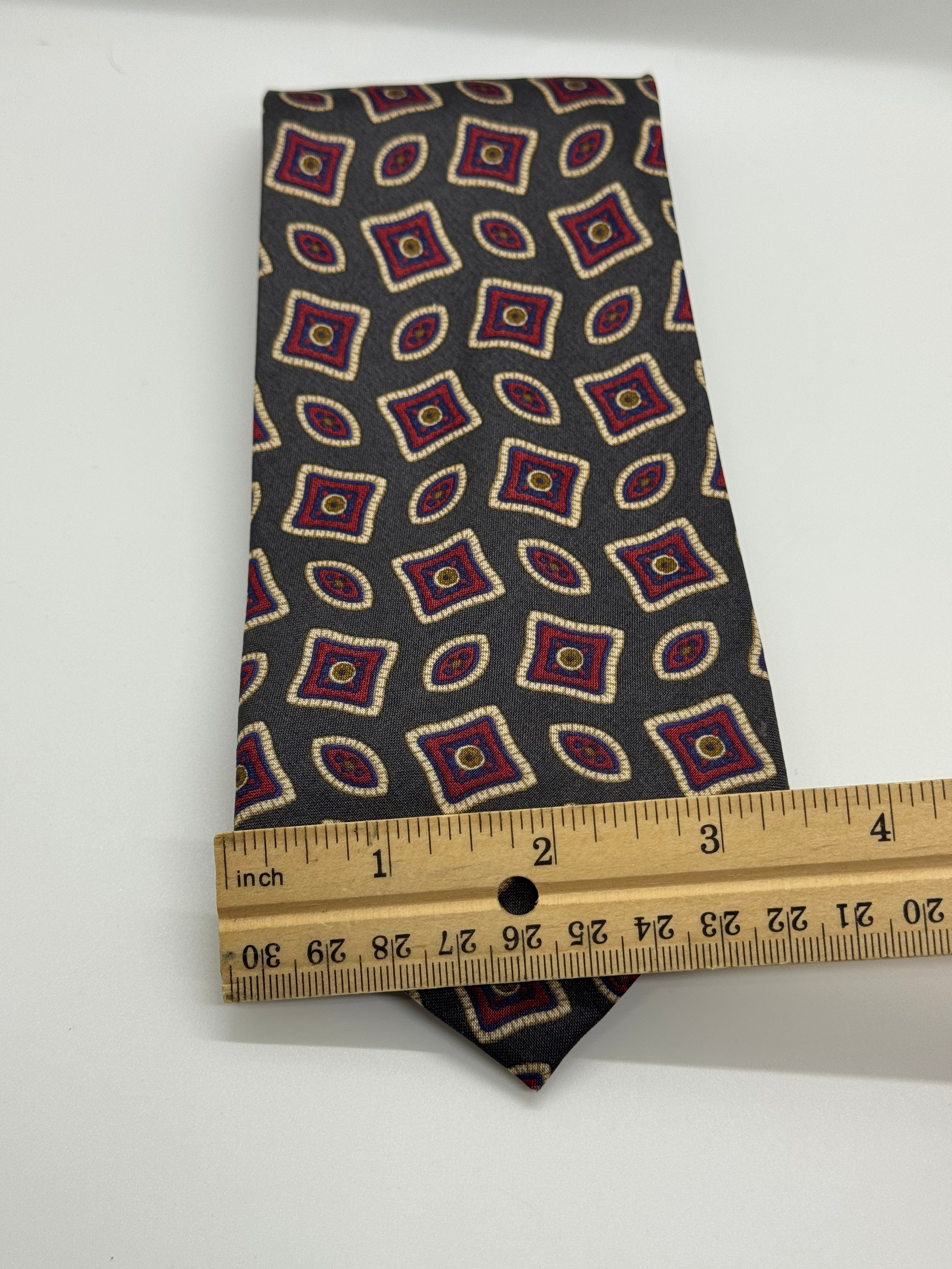Neil Martin Gray Geometric Medallion Silk Tie