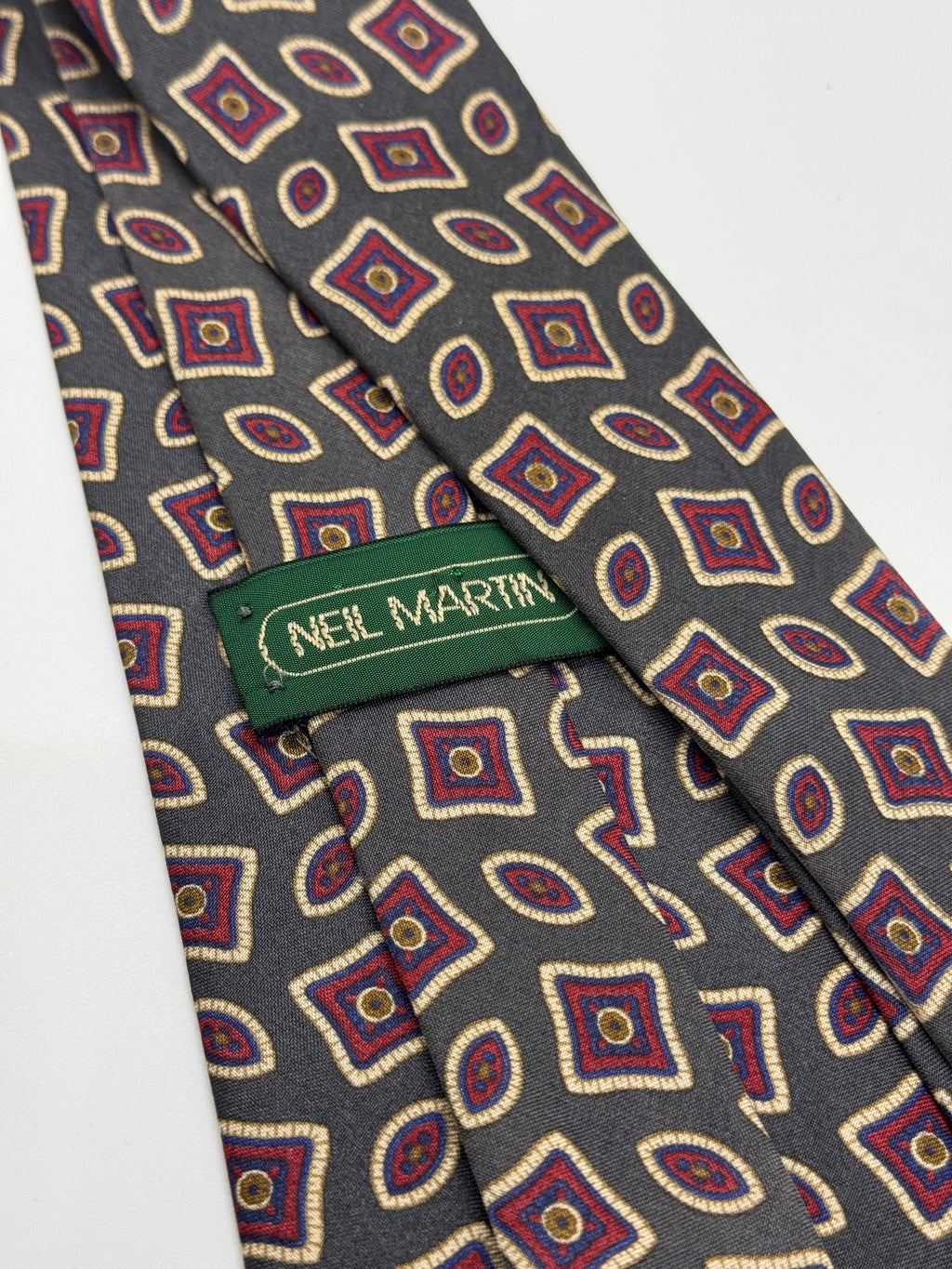 Neil Martin Gray Geometric Medallion Silk Tie