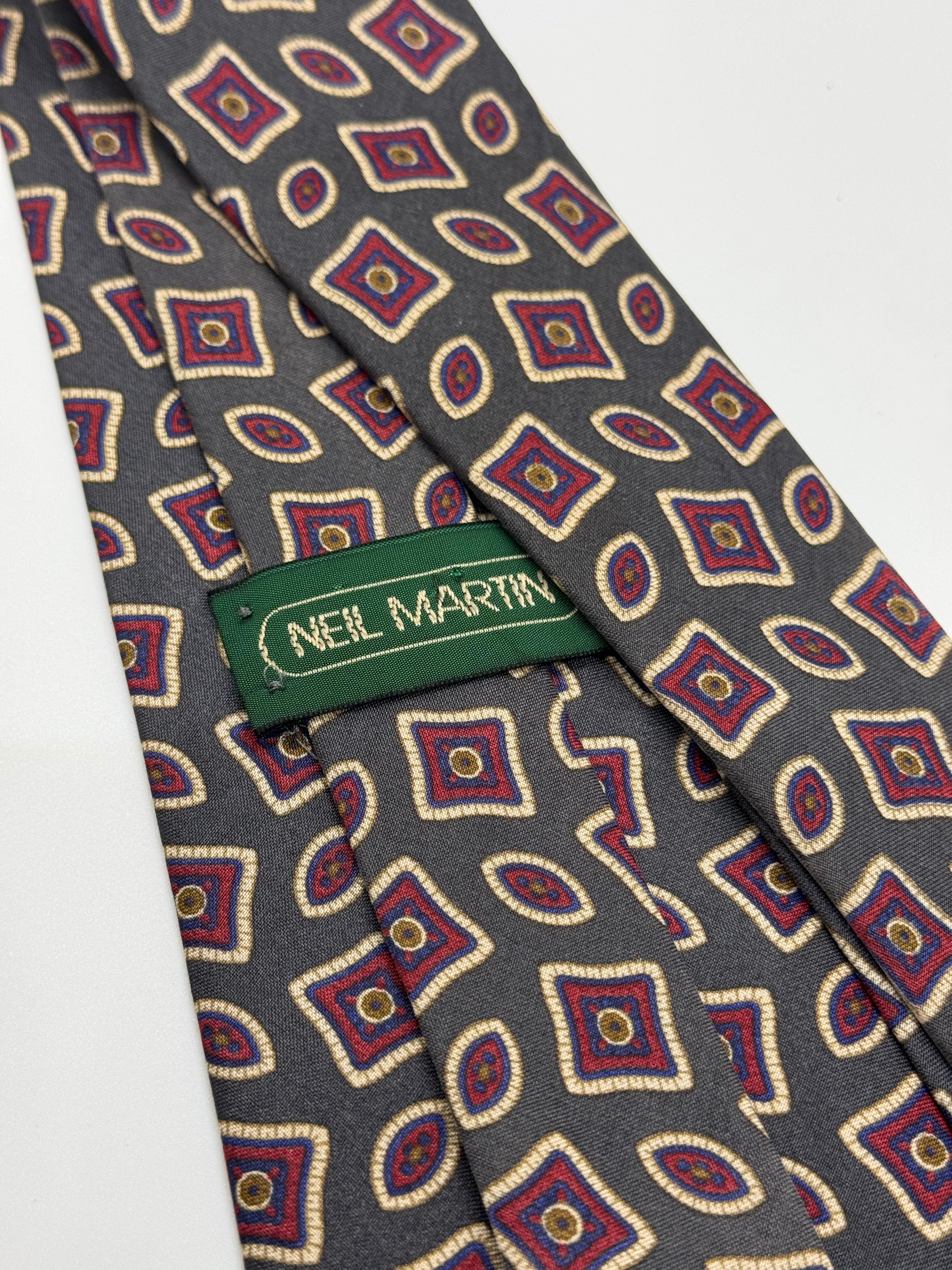 Neil Martin Gray Geometric Medallion Silk Tie