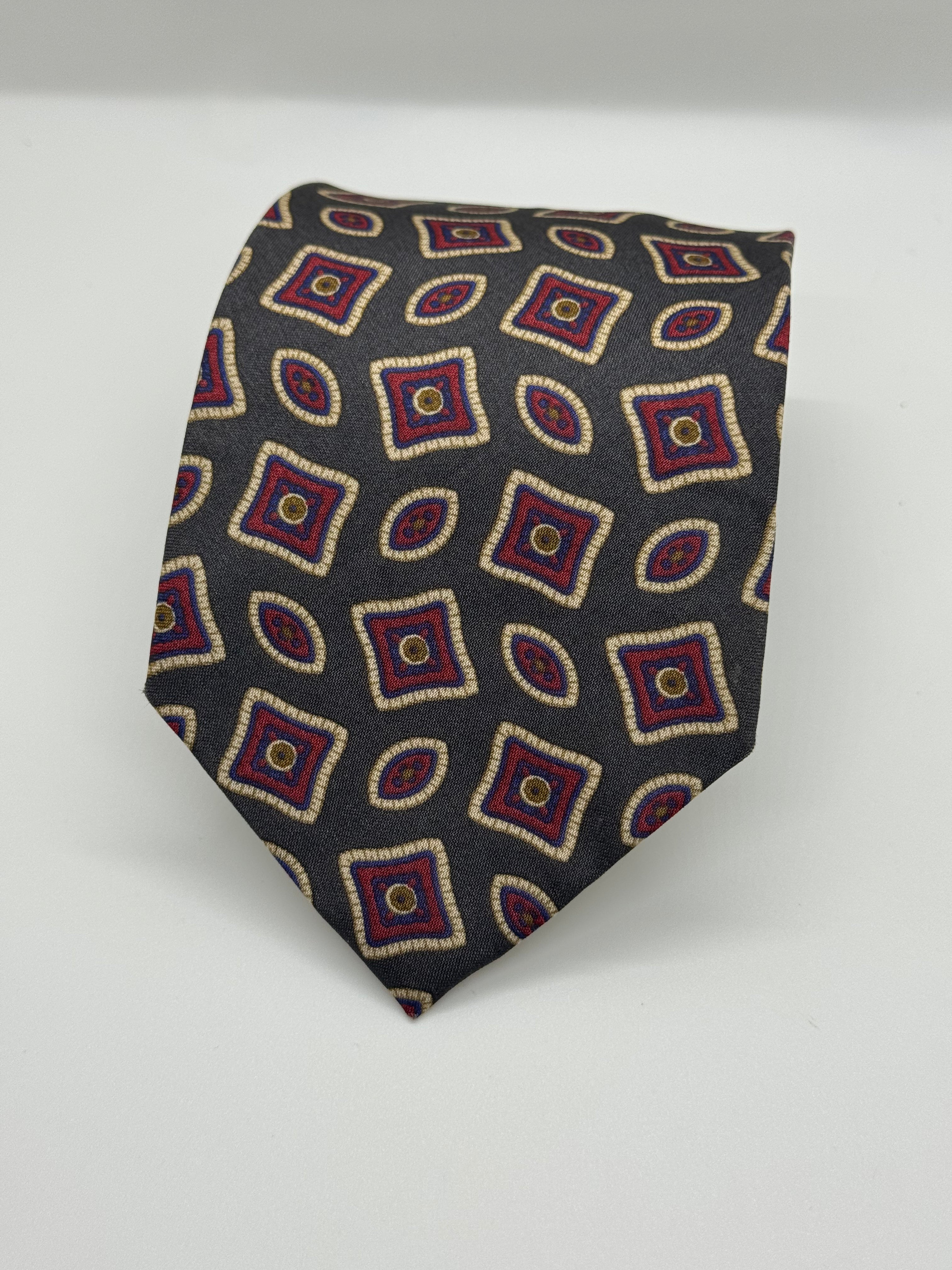 Neil Martin Gray Geometric Medallion Silk Tie