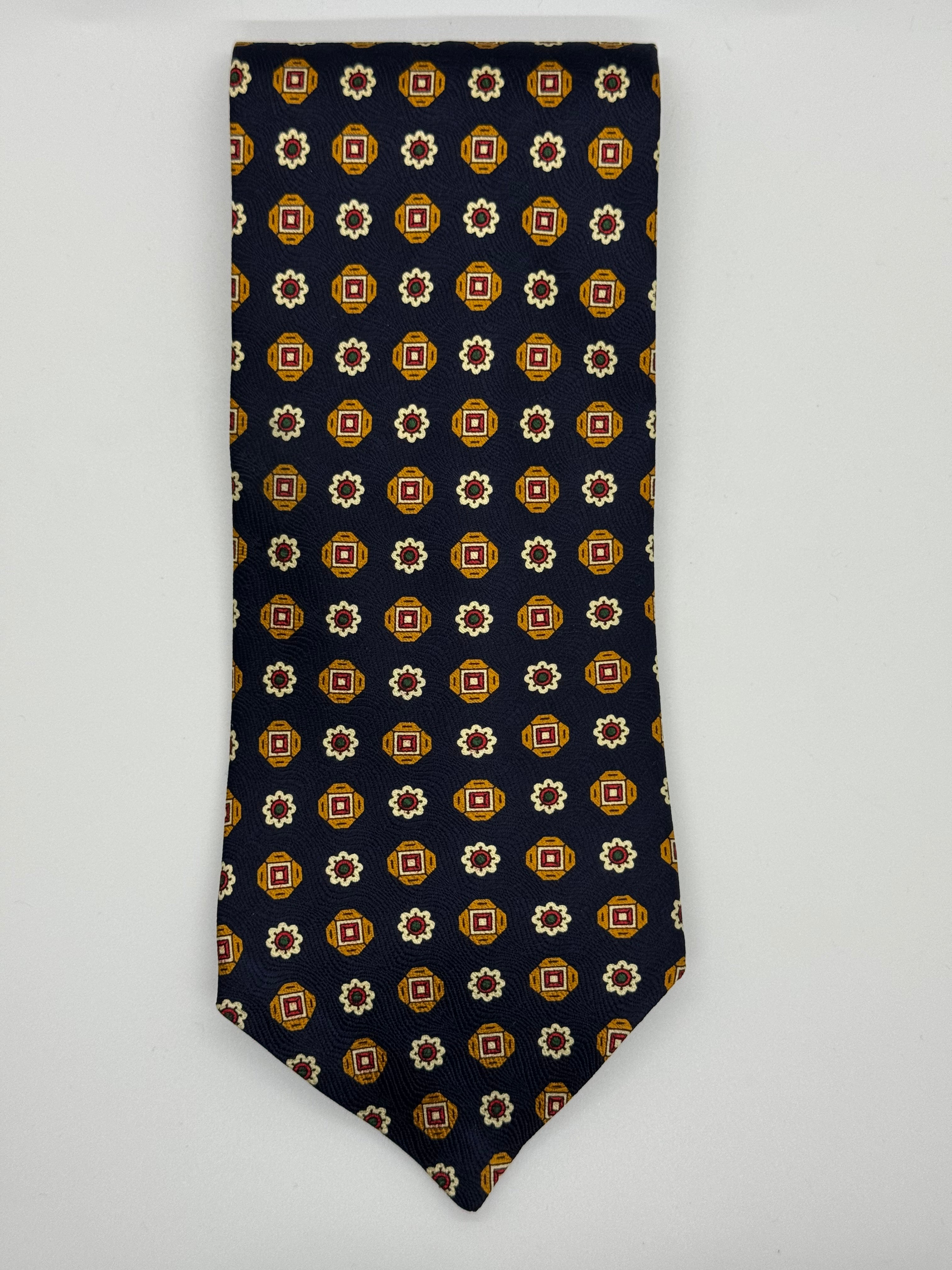 Dion Collection Navy Geometric Medallion Silk Tie