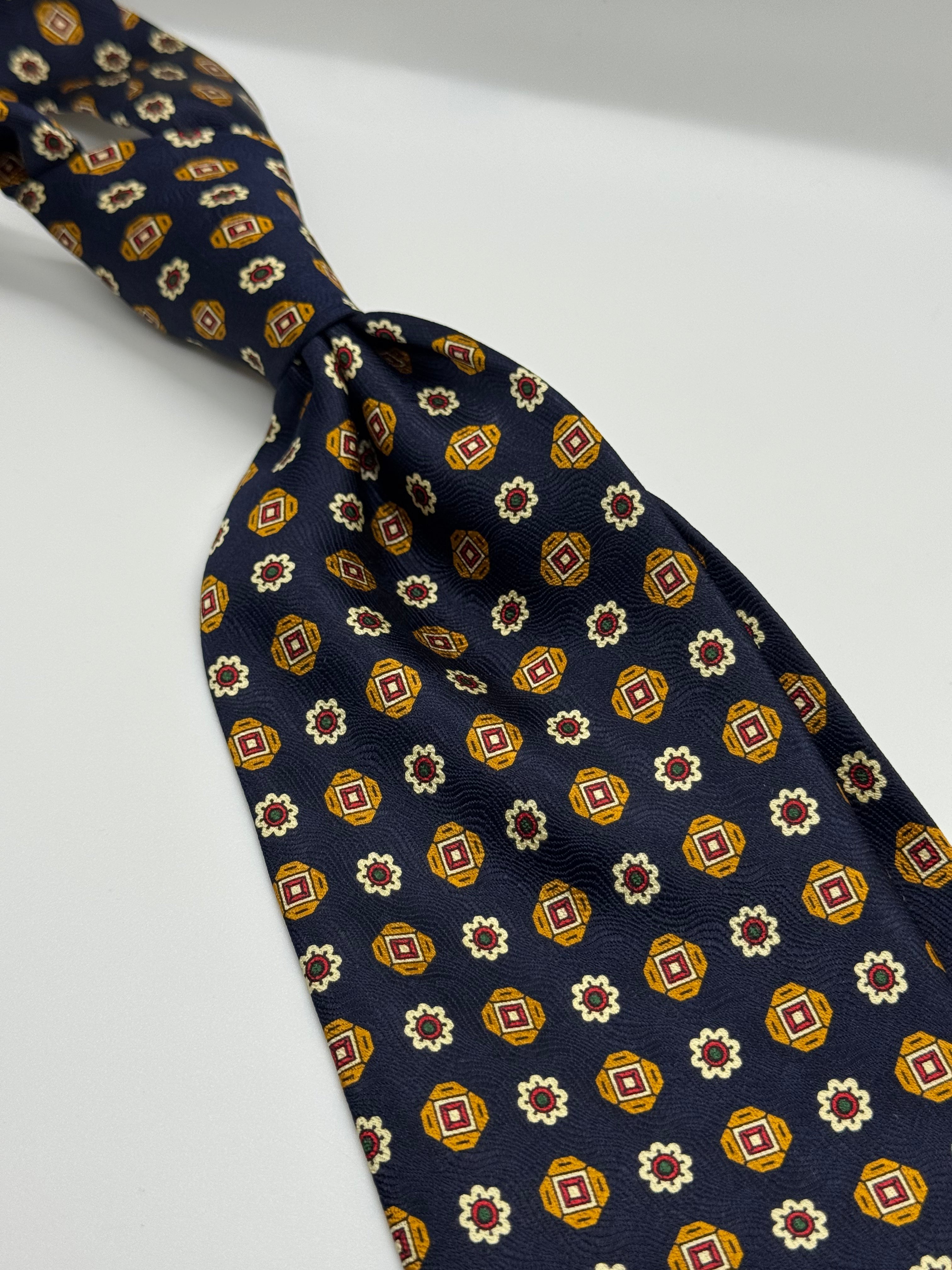 Dion Collection Navy Geometric Medallion Silk Tie