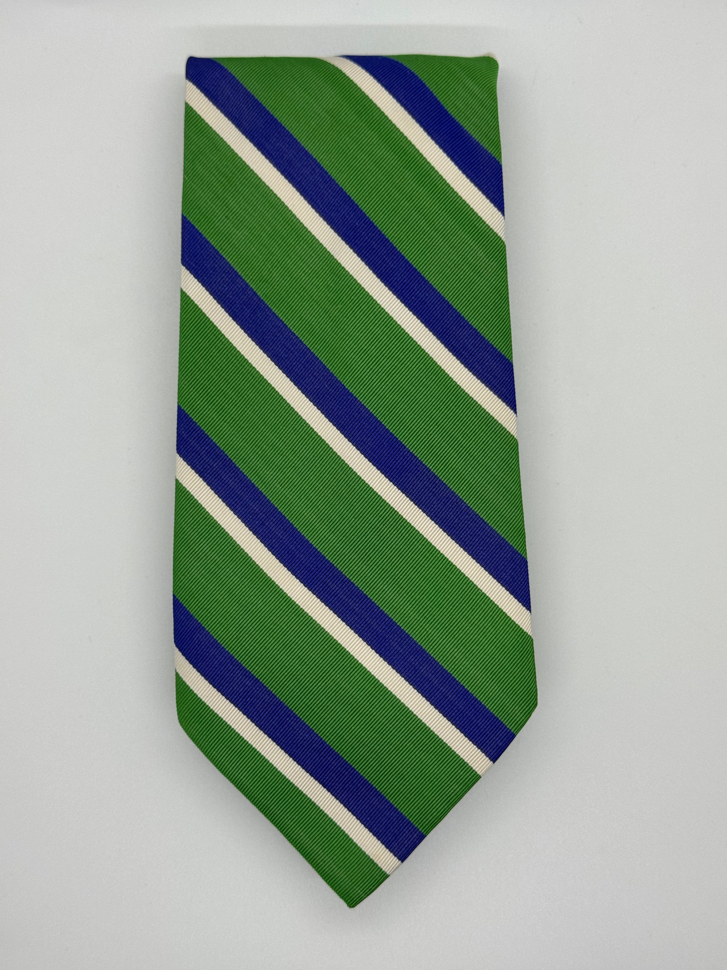 Polo Ralph Lauren Green & Blue Regimental Stripe Silk Tie