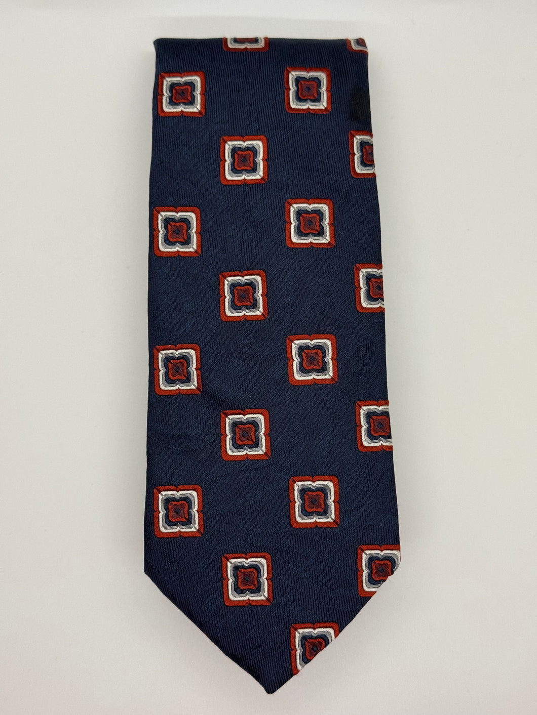 Brooks Brothers Vintage Silk Tie – Navy with Geometric Squares