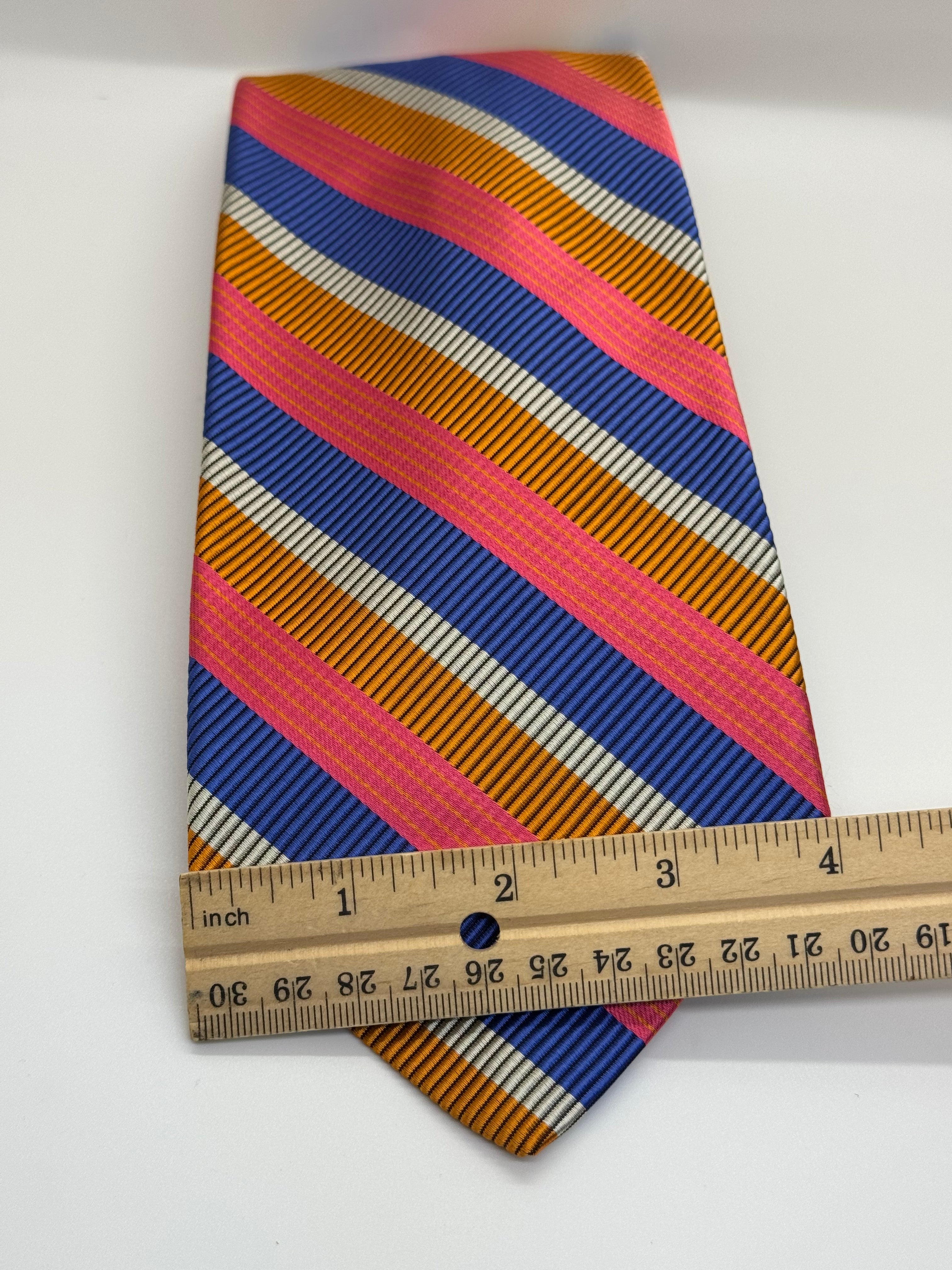 Robert Talbott “Best of Class” Silk Tie – Pink, Orange, Navy & Silver Stripe