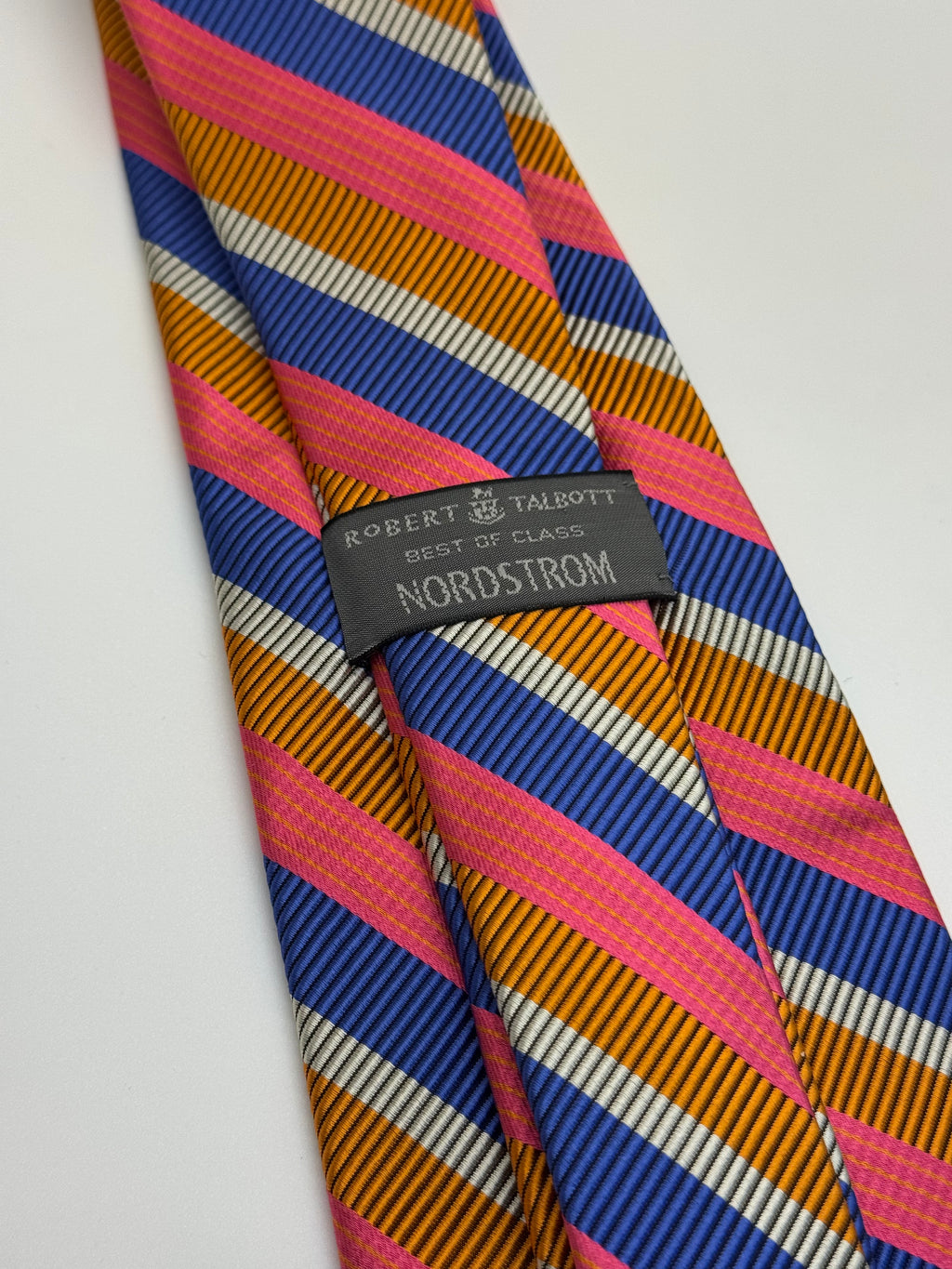 Robert Talbott “Best of Class” Silk Tie – Pink, Orange, Navy & Silver Stripe