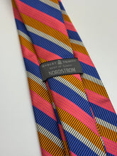Load image into Gallery viewer, Robert Talbott “Best of Class” Silk Tie – Pink, Orange, Navy &amp; Silver Stripe
