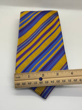 Load image into Gallery viewer, XMI Platinum Silk Tie – Bold Yellow, Purple &amp; Blue Stripe
