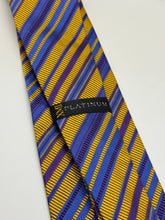 Load image into Gallery viewer, XMI Platinum Silk Tie – Bold Yellow, Purple &amp; Blue Stripe
