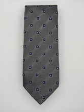 Load image into Gallery viewer, Drake’s London Silk Tie – Grey with Blue Square Motif
