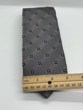 Load image into Gallery viewer, Drake’s London Silk Tie – Grey with Blue Square Motif
